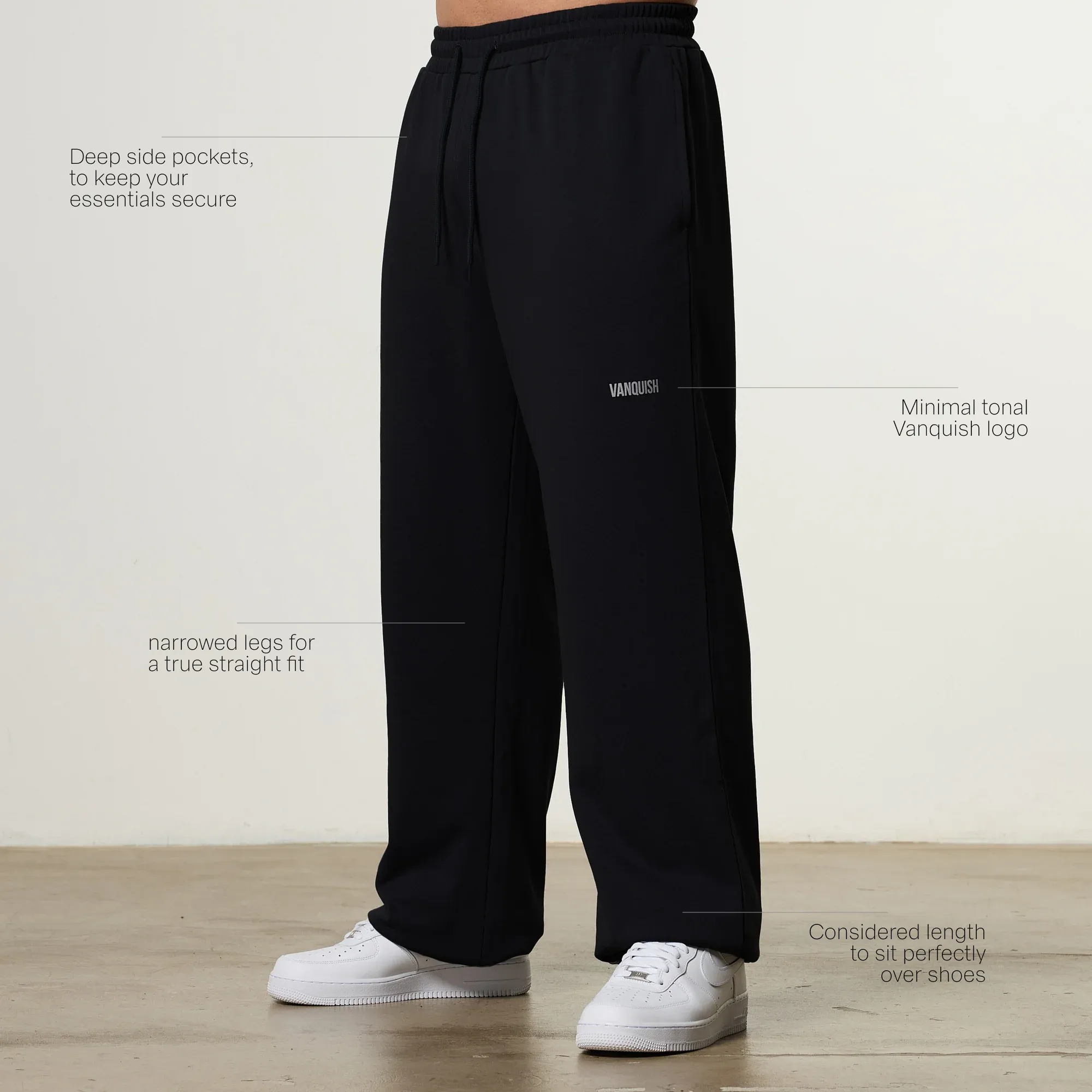 Vanquish Essential V2 Black Straight Leg Sweatpants WindproofLayer