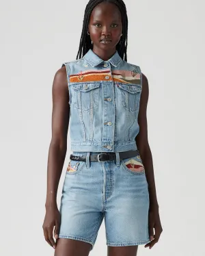 Levi's? Womens Embroidered XS Trucker Vest - Desert Utopia Modern Minimalist Fashion Lover Trend Setter Chill Outfit Student Outfit