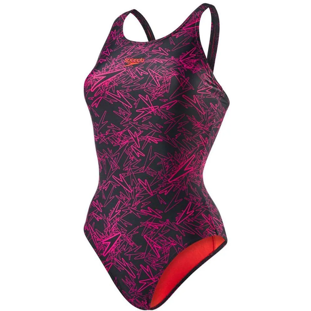 Sun Protective Layer UPF Rated Fabric Speedo Boom Allover Muscleback Womens Swimsuit - Black