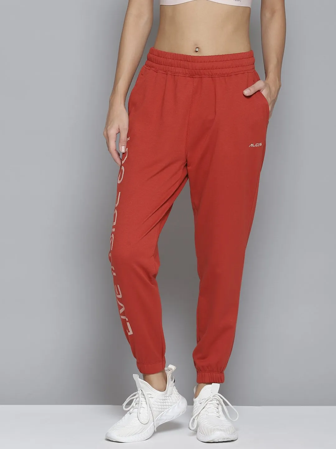 Thermal Insulation Layer Simple Fit Alcis Women Red Printed Slim-Fit Joggers
