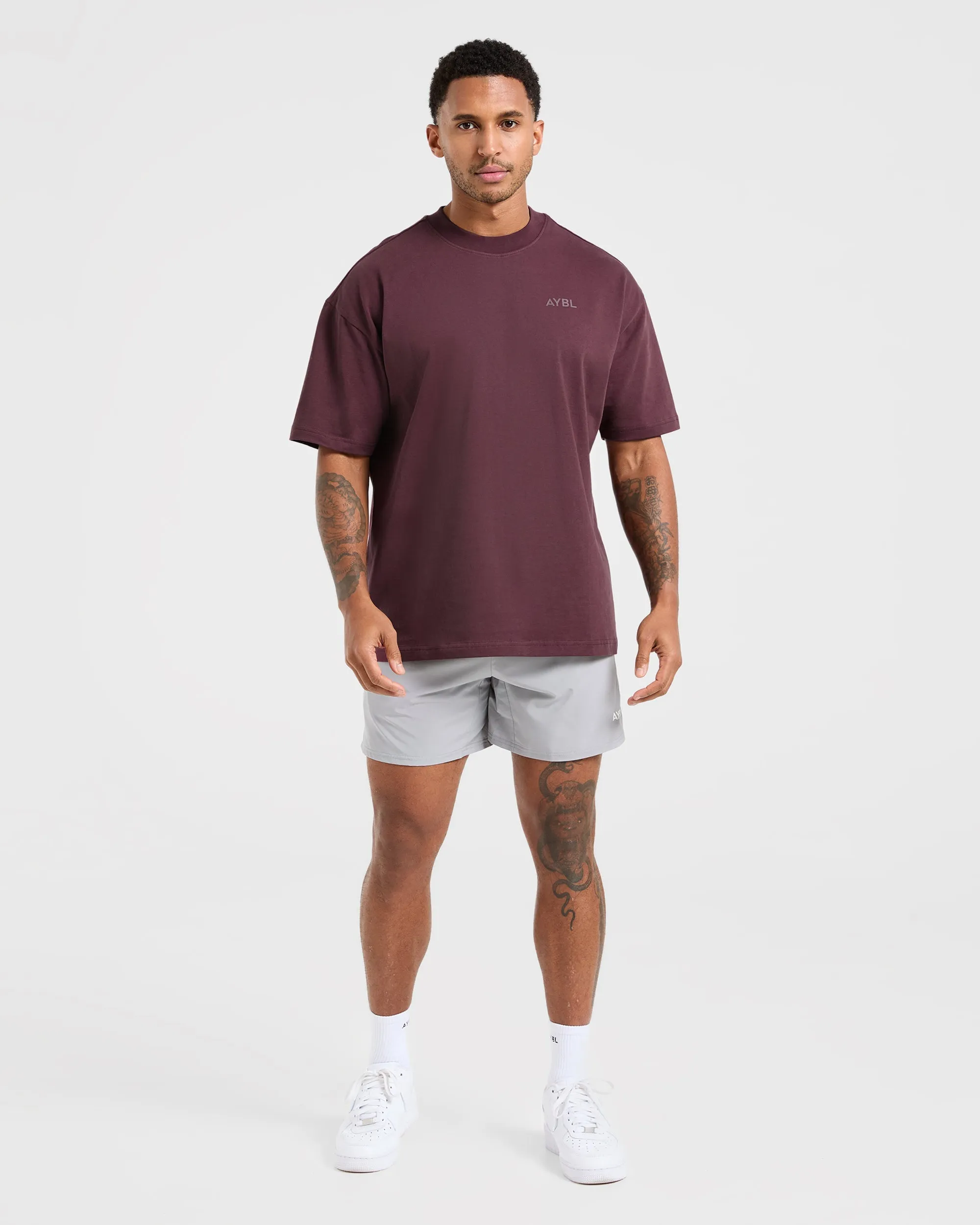 Essential Oversized T Shirt - Dusty Plum Skinny Fit Ribbed Collar Design