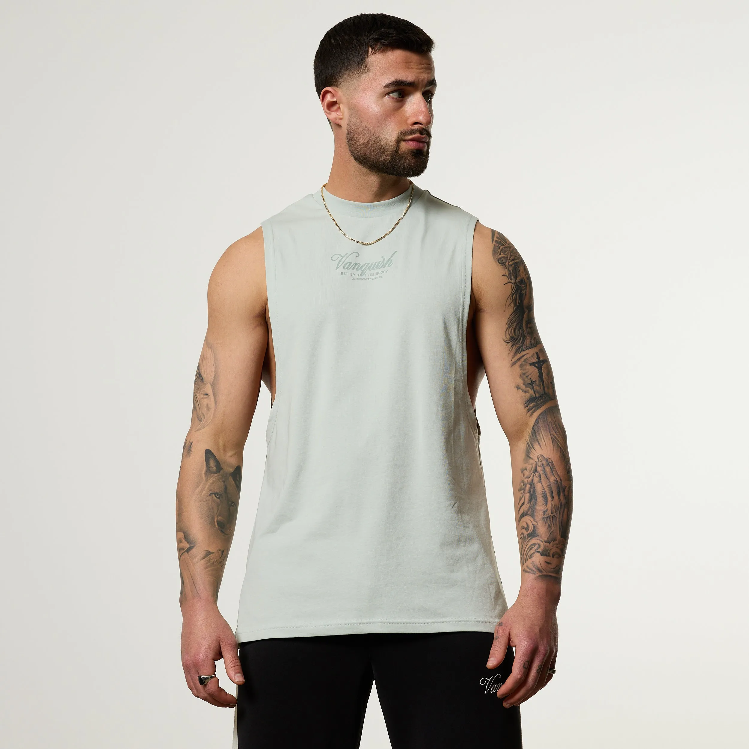 easy to pair Pastel color Vanquish Off Season Green Sleeveless T Shirt