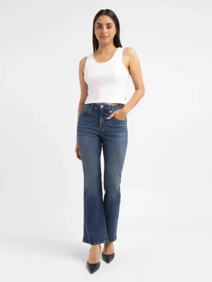 Women's 725 Blue Flared Fit Mid Rise Jeans Customizable Fit Slim Smooth