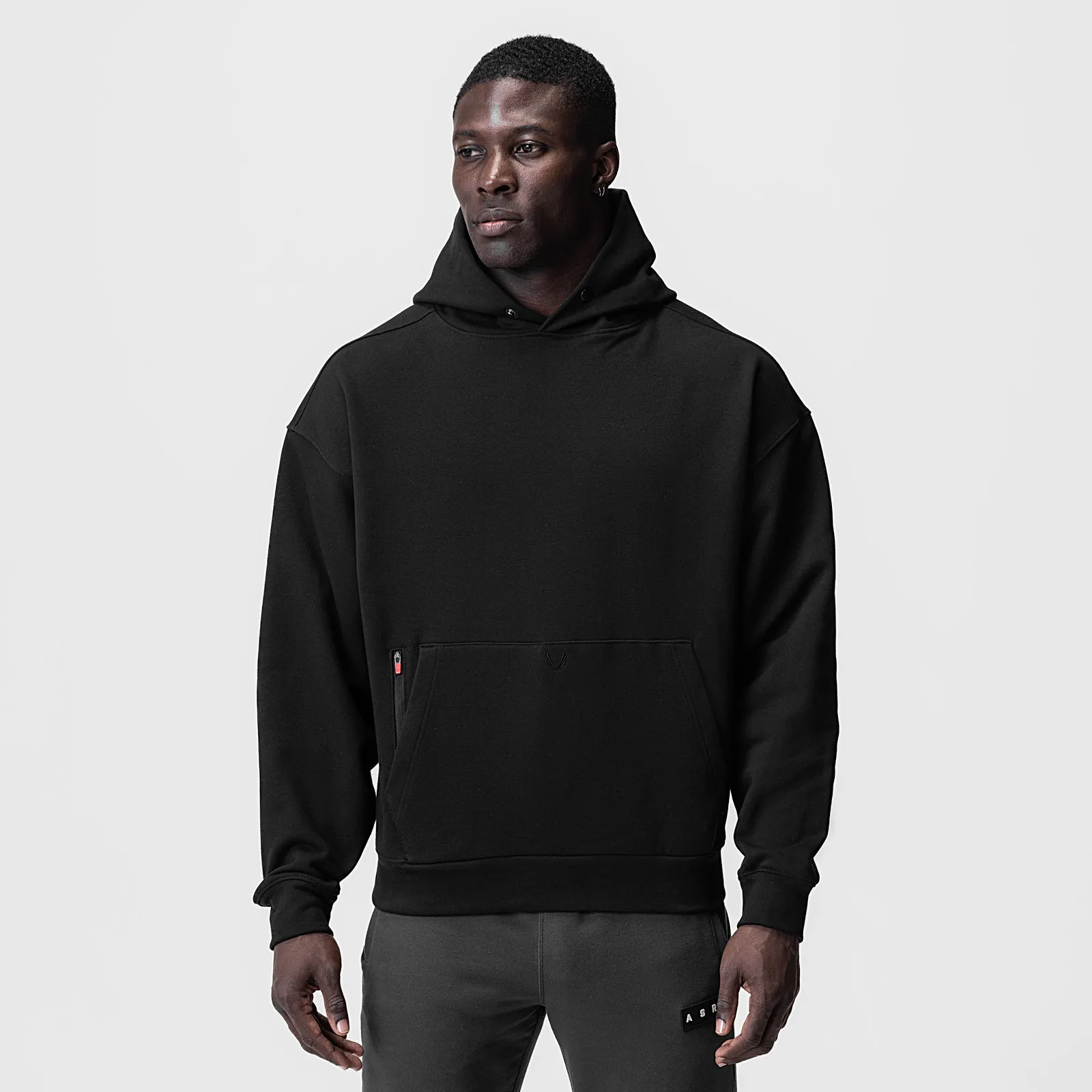 High Collar Coverage Fashion Layer 0874. Tech-Terry? Zip Pocket Hoodie - Black/Black "OTWR"