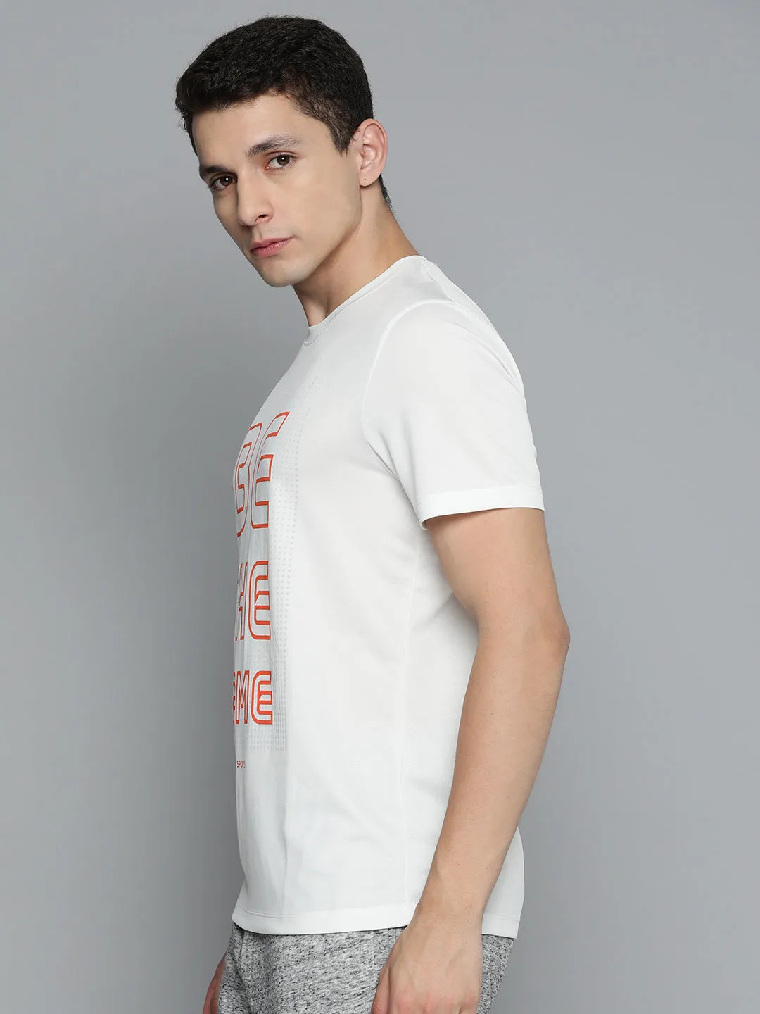 Energy Mood Alcis Men White Typography Printed Slim Fit T-shirt