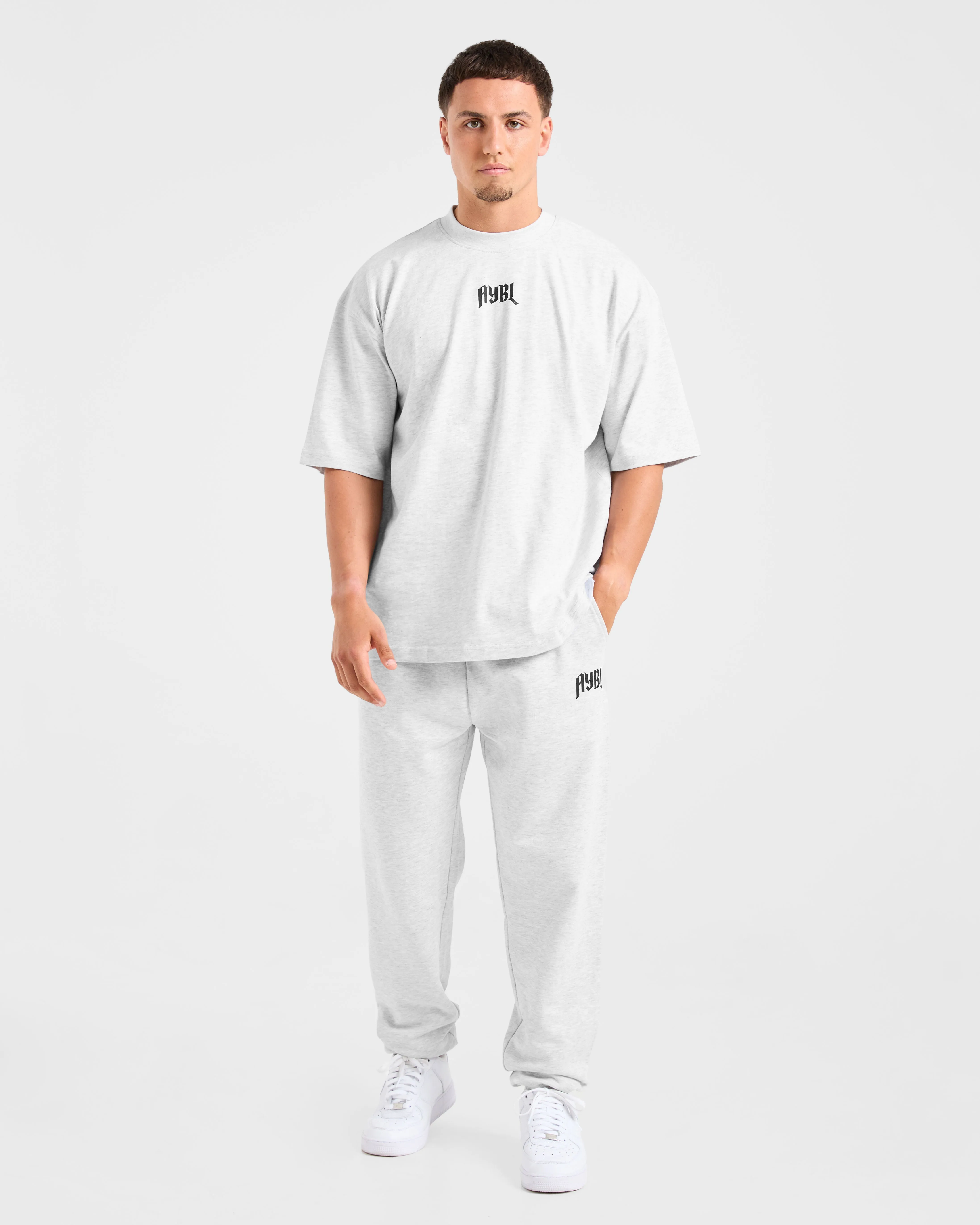 Lifting Club Gothic Oversized T Shirt - Grey Marl Compact Stitch Pattern DoubleStitchedHem