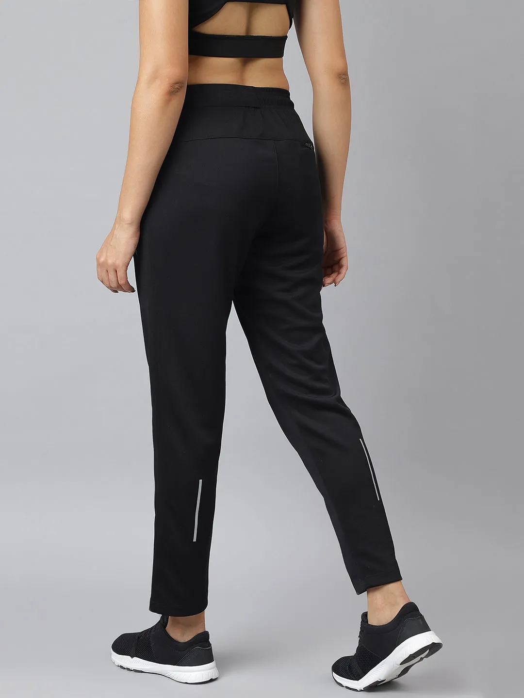 Water Resistant Alcis Women Black Anti-Static Soft-Touch Slim-Fit Running Track Pants