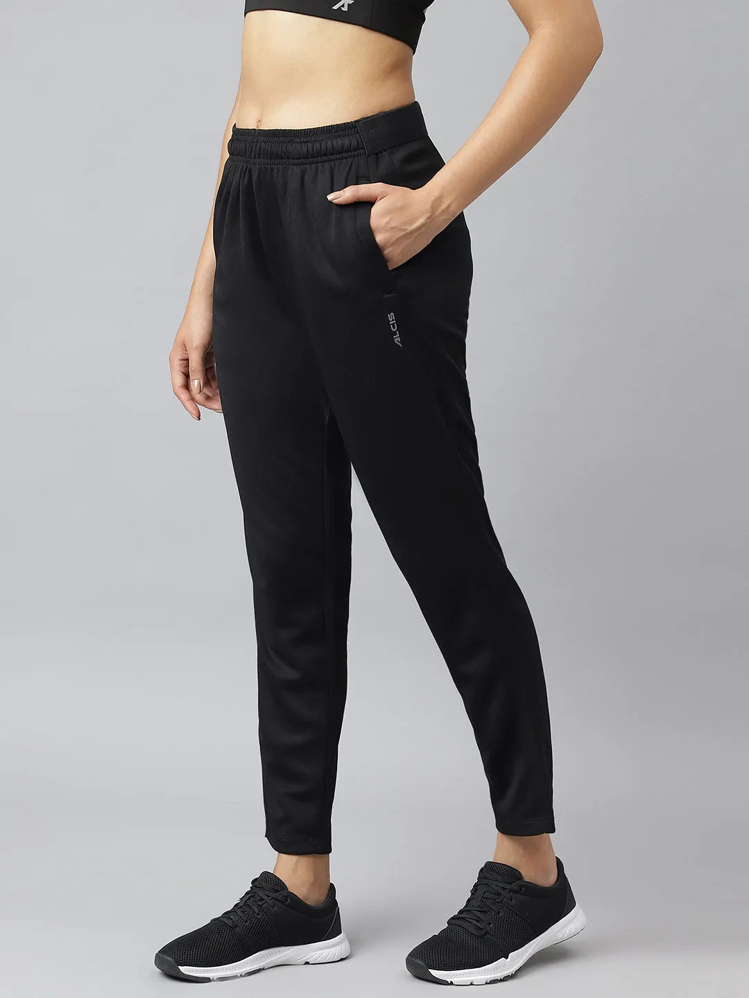SecureClosureSystem Seamless construction Alcis Women Black Anti-Static Soft-Touch Slim-Fit Running Track Pants