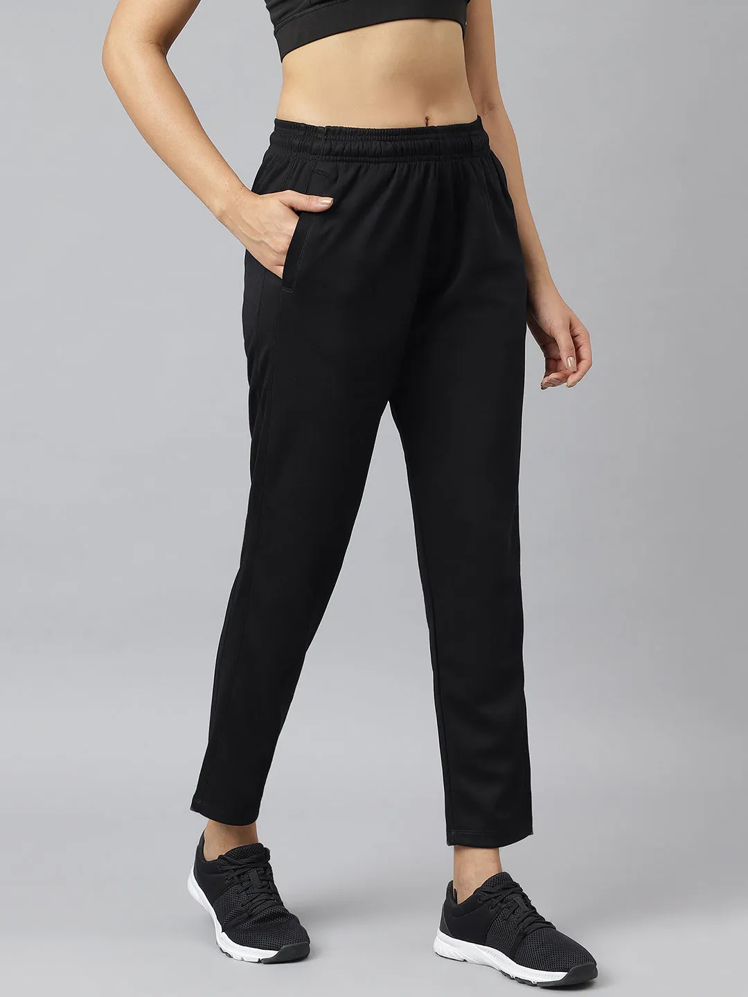 Stain Resistant Alcis Women Black Anti-Static Soft-Touch Slim-Fit Running Track Pants