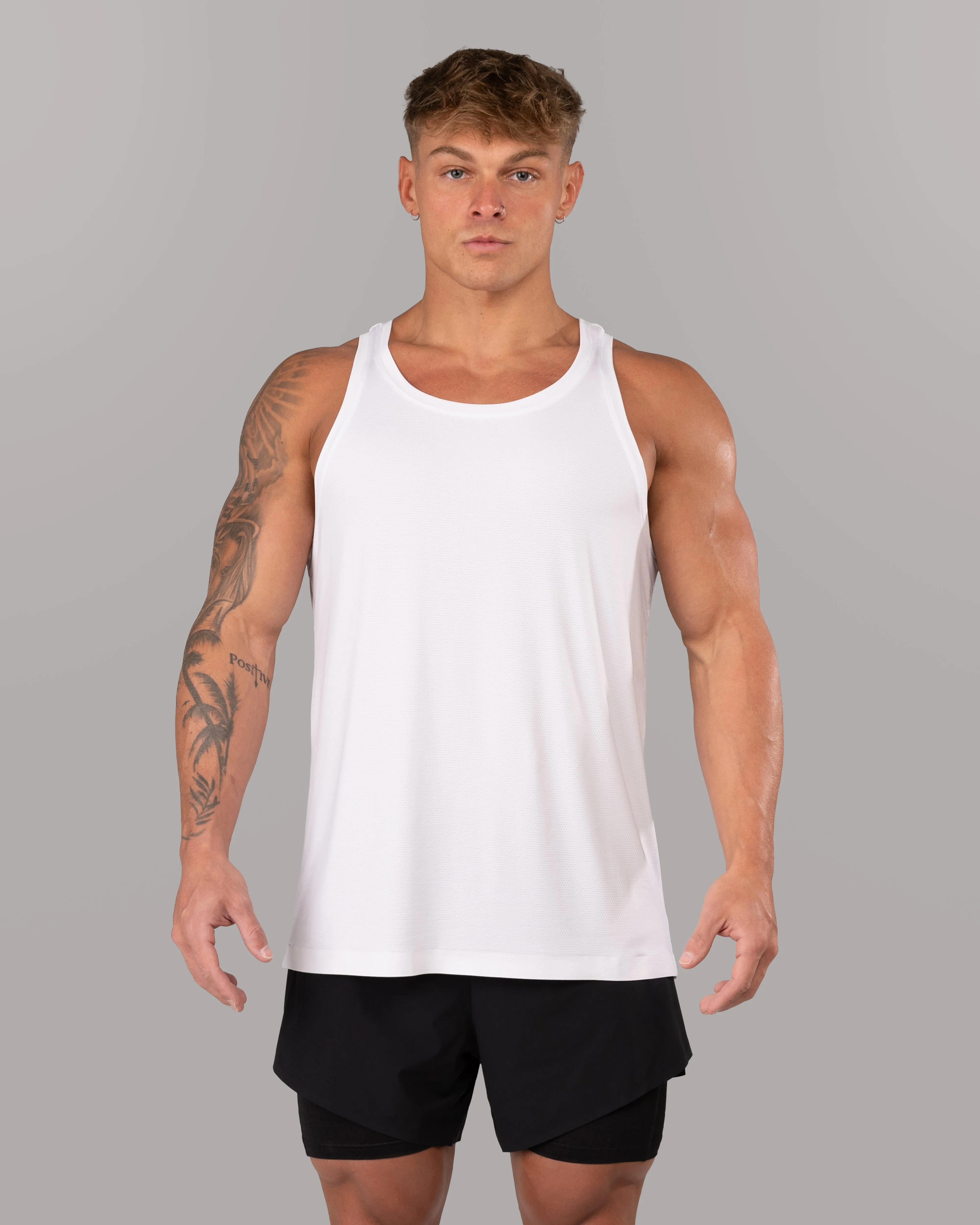Layered Cut Racer Tank - White