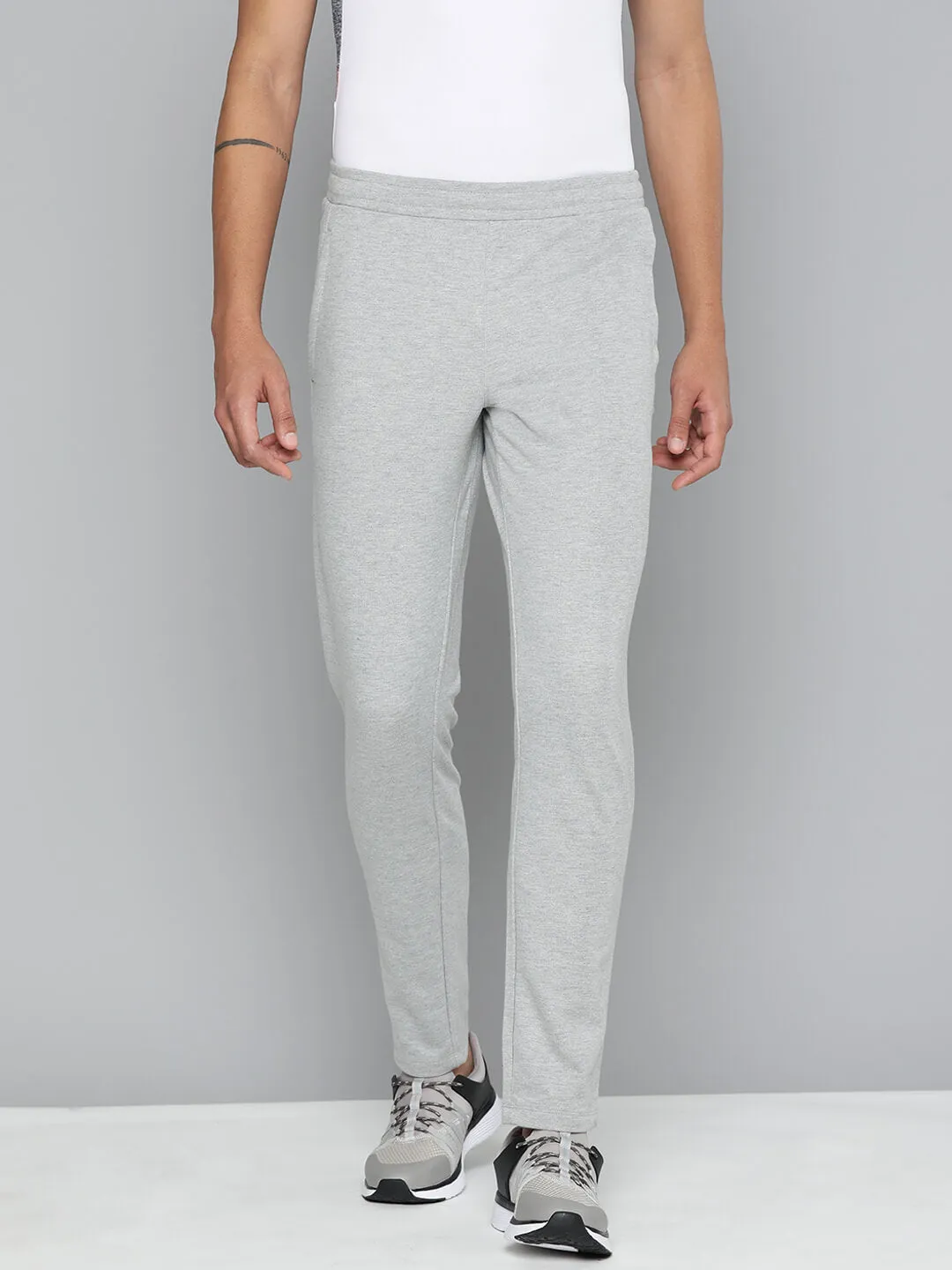 Alcis Men Grey Melange Typography Printed Slim Fit Sports Track Pants Professional Wear Stretchable