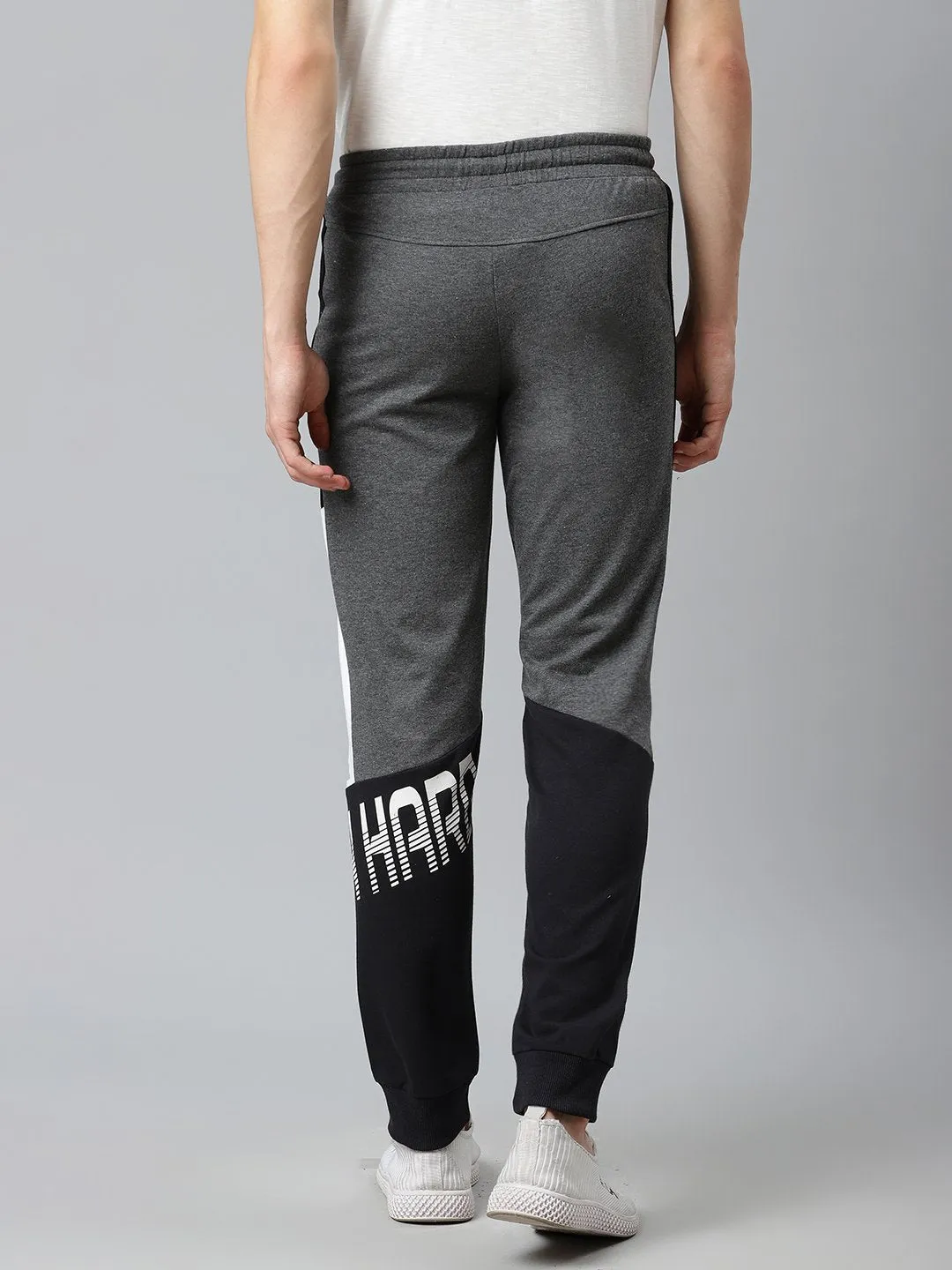 Alcis Men Charcoal Grey & Black Slim Fit Colourblocked Joggers Active Wear