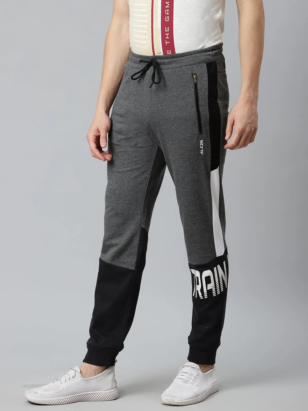 Fashion Forward Alcis Men Charcoal Grey & Black Slim Fit Colourblocked Joggers