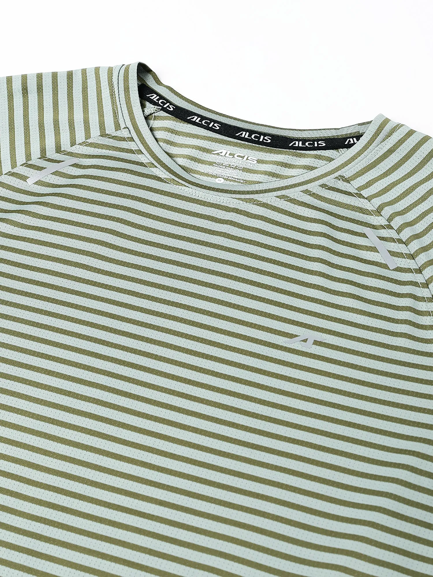 Alcis Men Light Green Drytech  Anti-Static Slim-Fit Round Neck Running T-Shirt SheerLayeredPanels