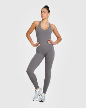 Unified Scoop Back All In One Long | Ash Grey Run Flex Chill Fit