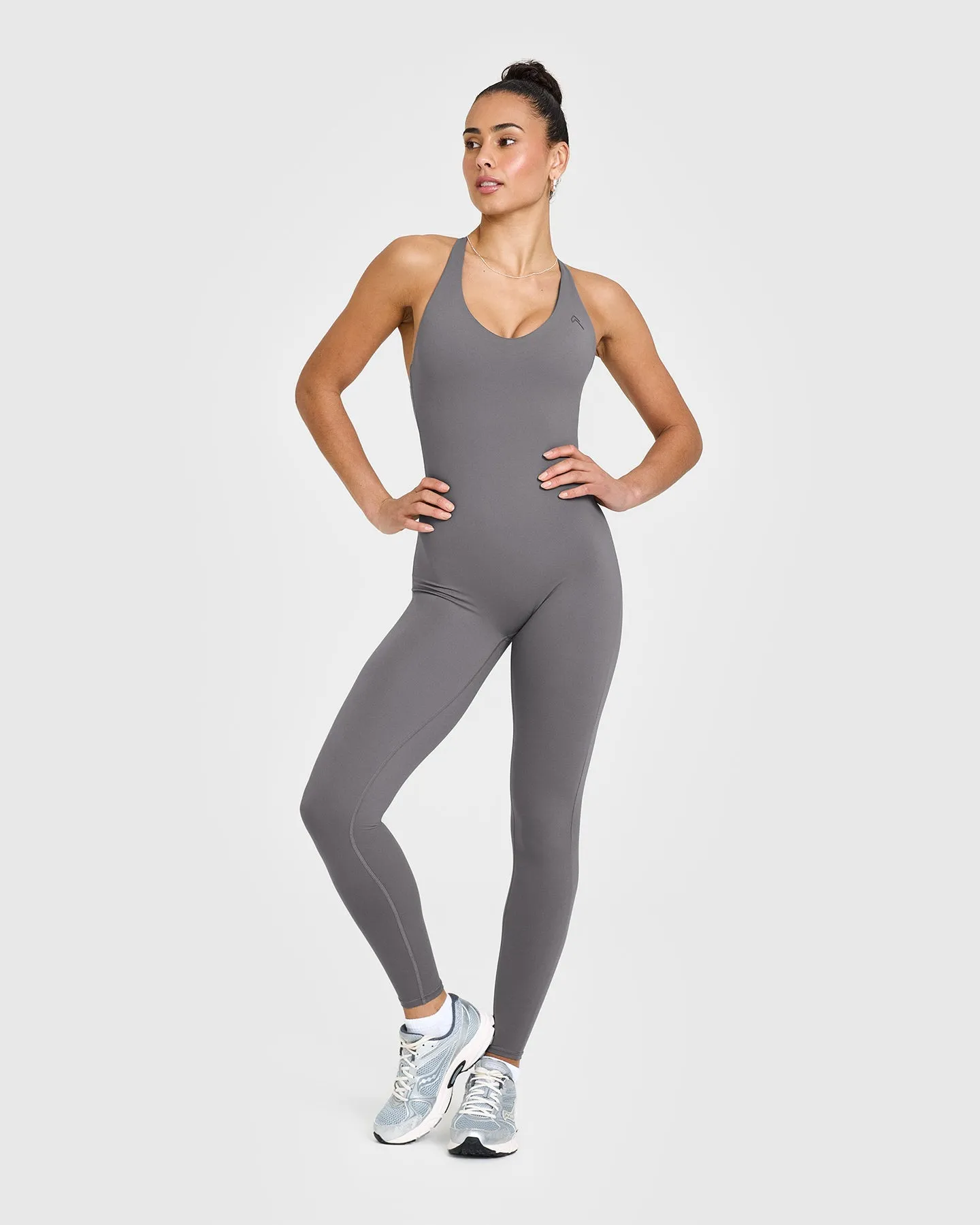 Unified Scoop Back All In One Long | Ash Grey Run Flex Chill Fit