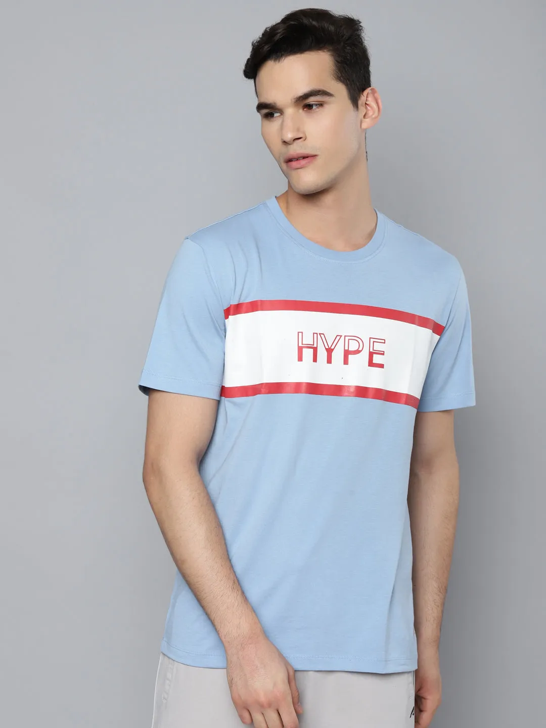 Alcis Men Blue White Colourblocked Slim Fit T-shirt Dream Feel