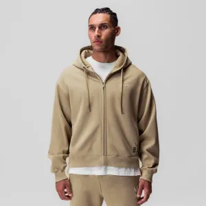 0843. Tech Essential? Distressed Full Zip Hoodie - Khaki Lifestyle Energy