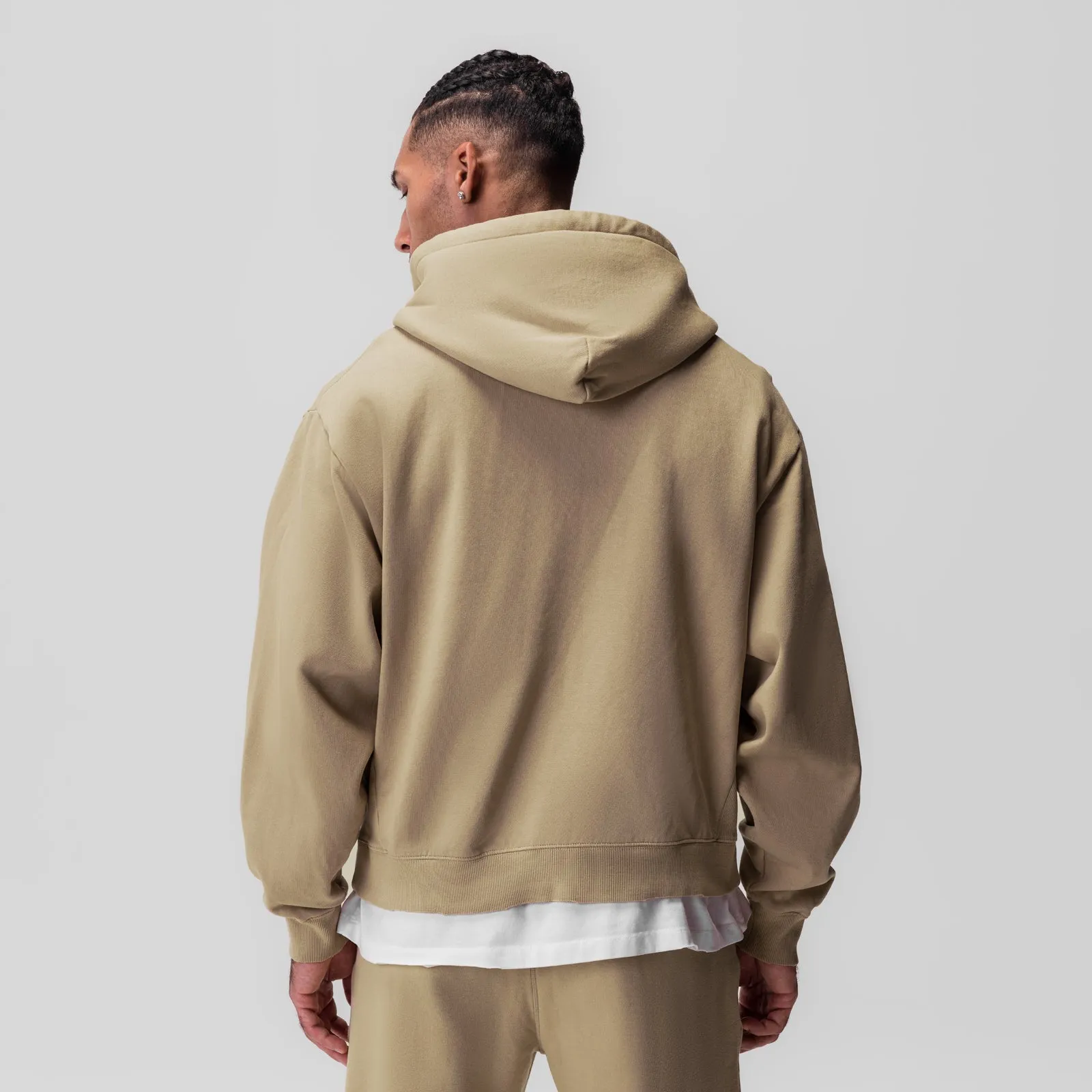 0843. Tech Essential? Distressed Full Zip Hoodie - Khaki Hiking Appropriate