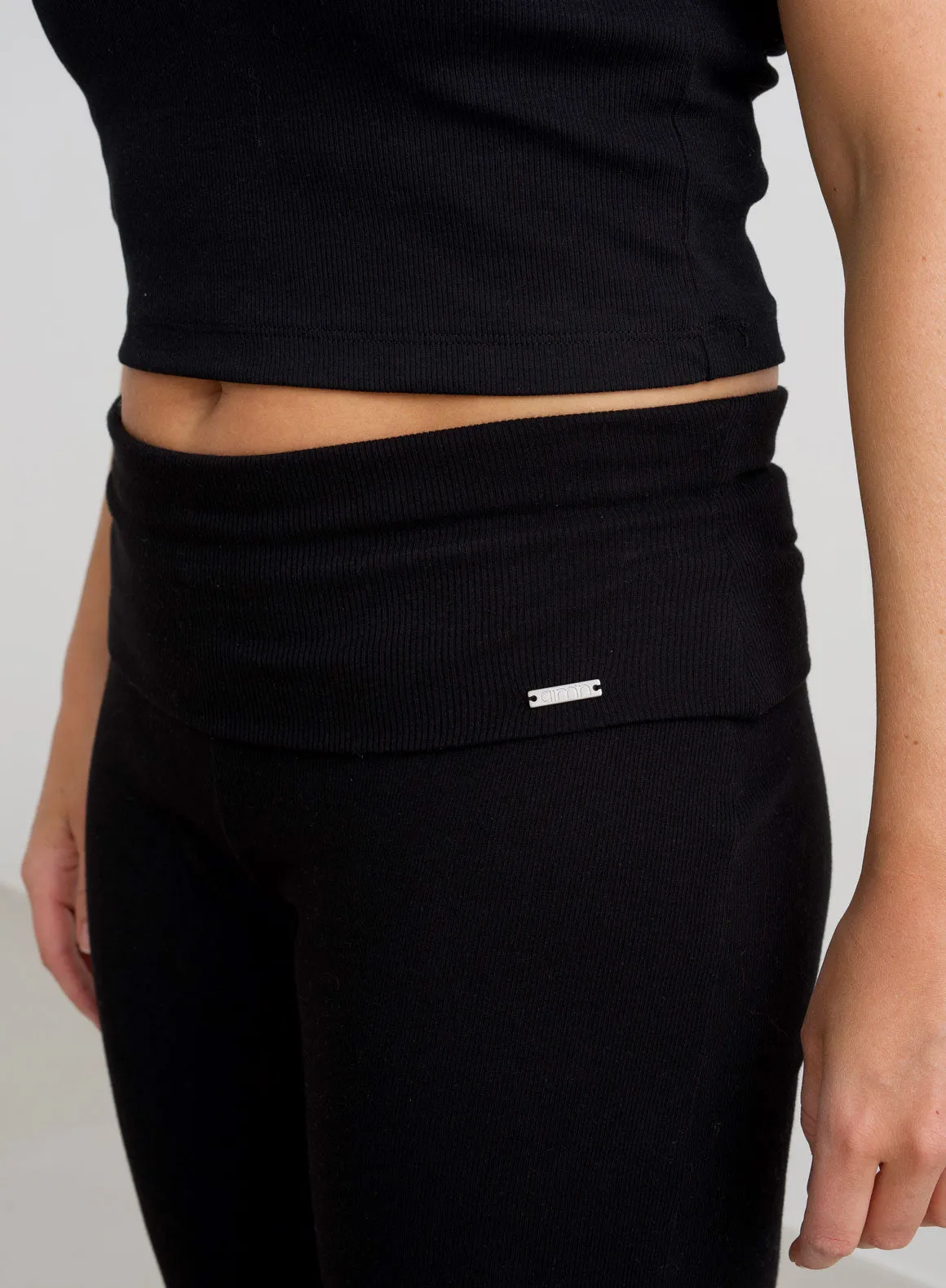 Black Ease Ribbed Petite Pants Breathable Material