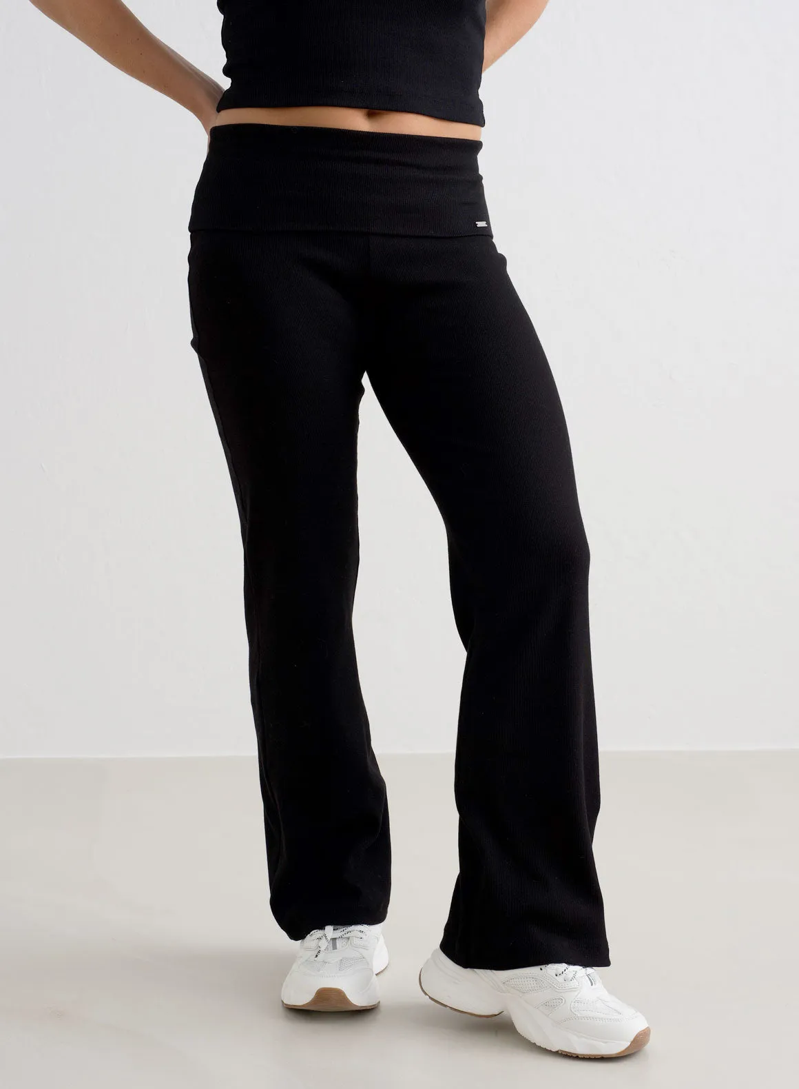 Black Ease Ribbed Petite Pants Functional Layer