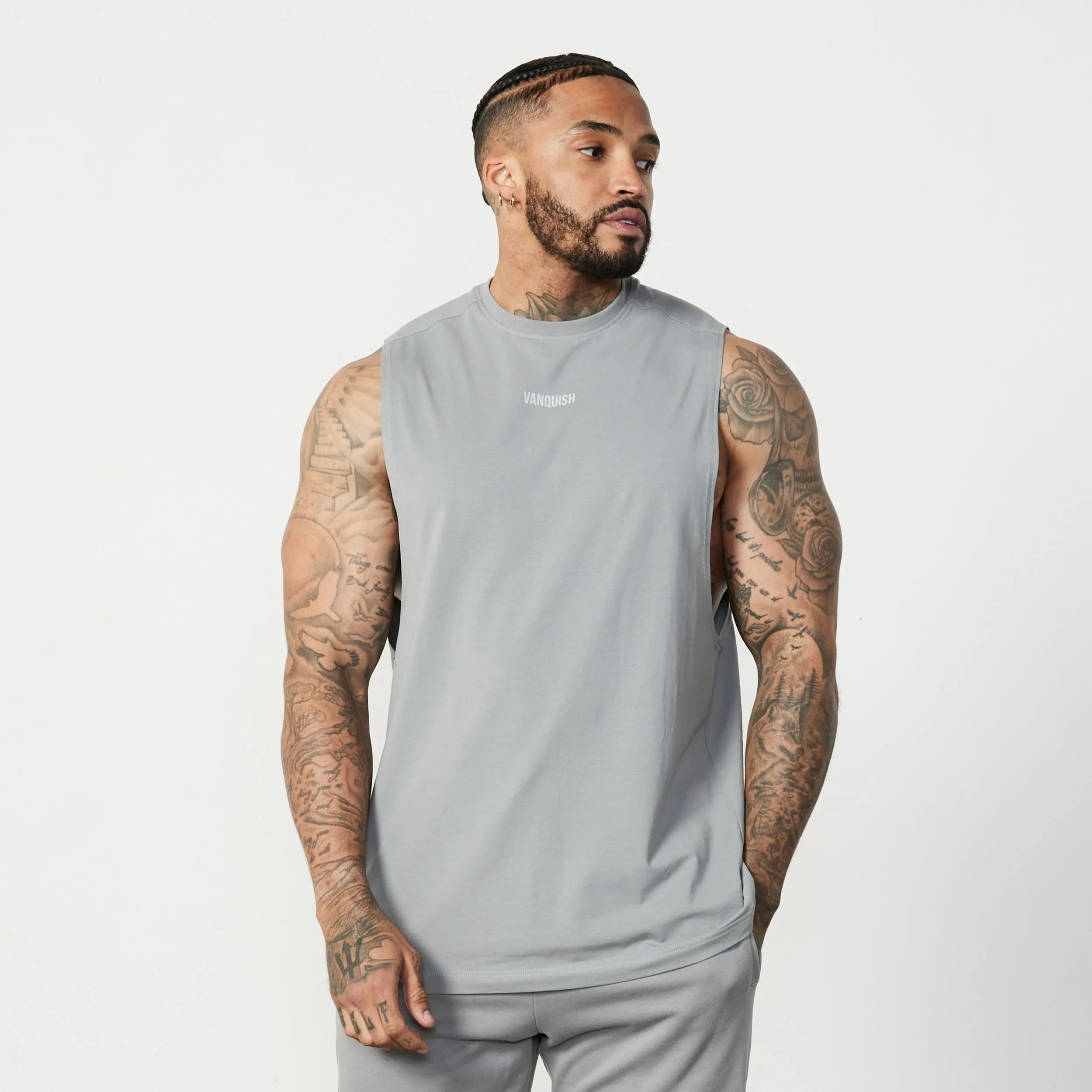 High Mobility Deployment - easy Vanquish Essential Steel Grey Oversized Sleeveless T Shirt