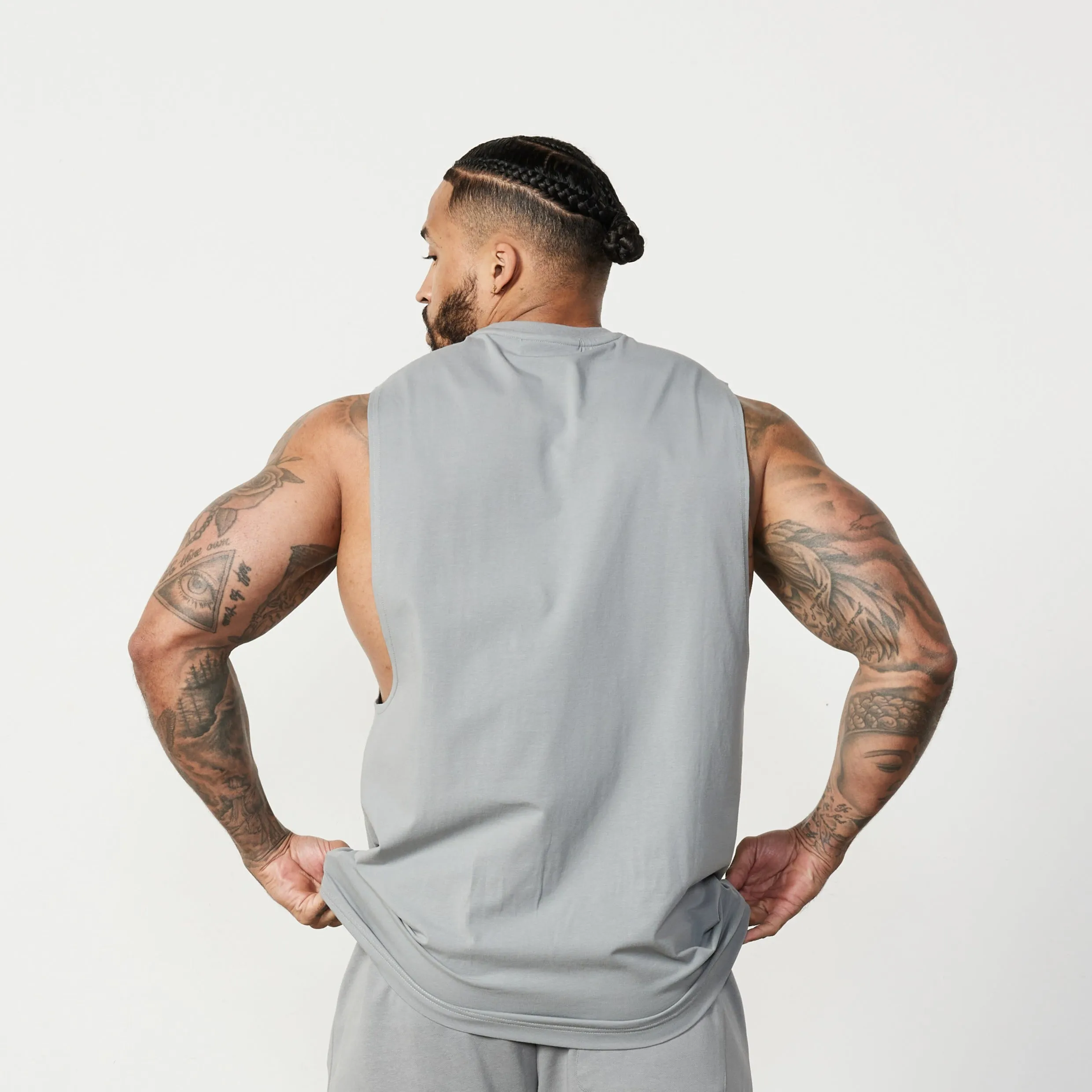 Vanquish Essential Steel Grey Oversized Sleeveless T Shirt Antibacterial Fiber Blend