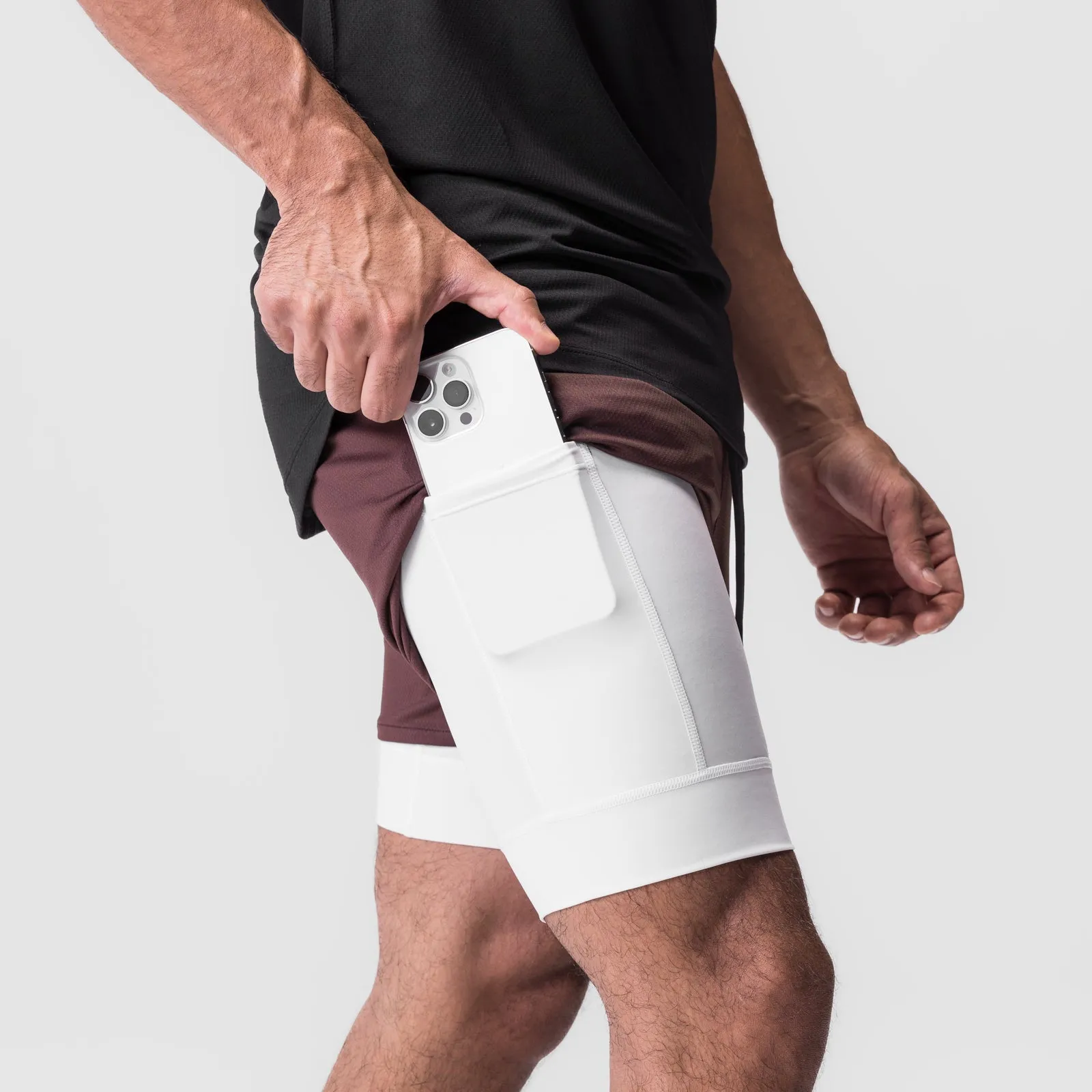Father's Day gift FlexibleMobility 0828. AeroSilver? 5" Liner Short - Plum "Wings"/White