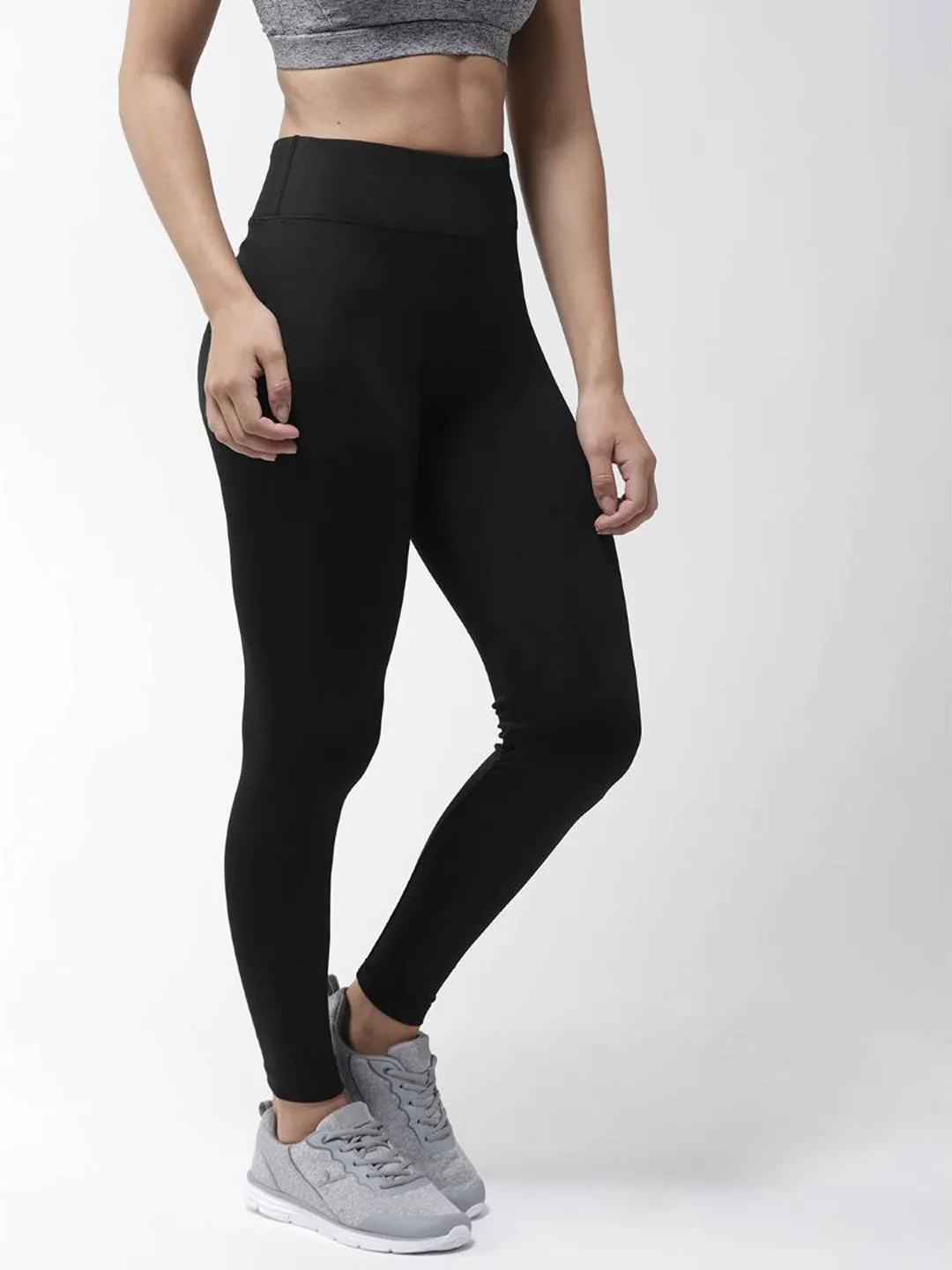 Alcis Women Black Solid Training Tights Grid Pattern