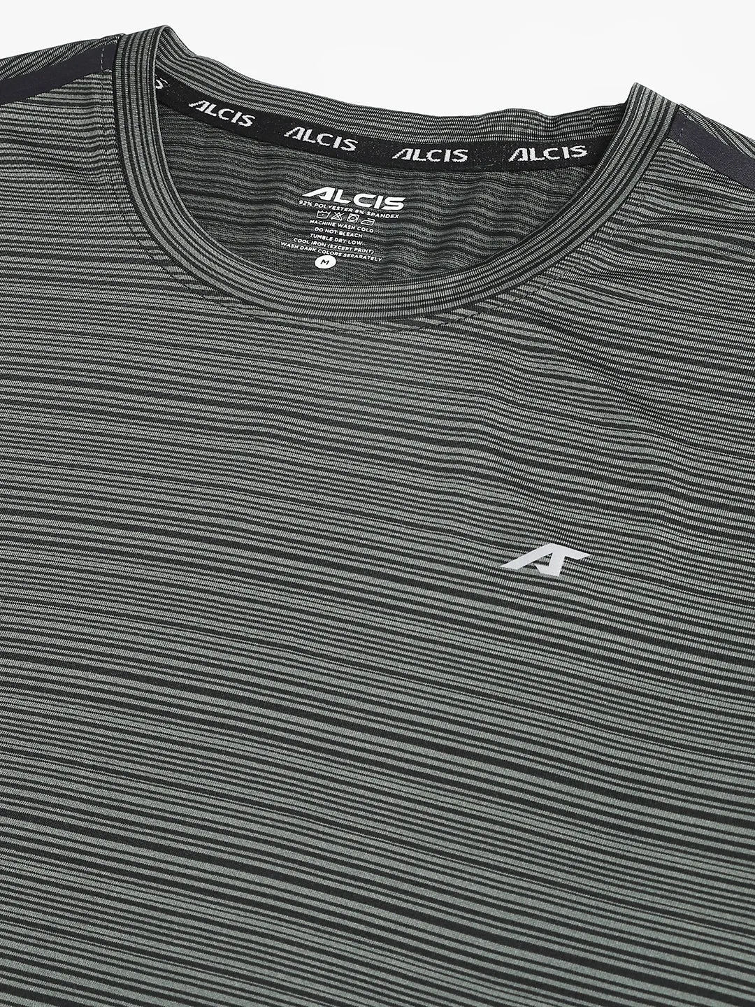 Alcis Men Dark Green Stretch-X Anti-Static Slim-Fit Round Neck Running T-Shirt Wind Ease