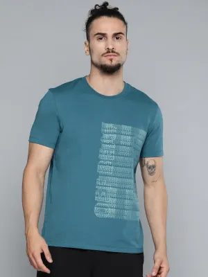 AntiStaticTechnology Korean Fresh Alcis Men Teal Blue Typography Printed Slim Fit Gym T-shirt