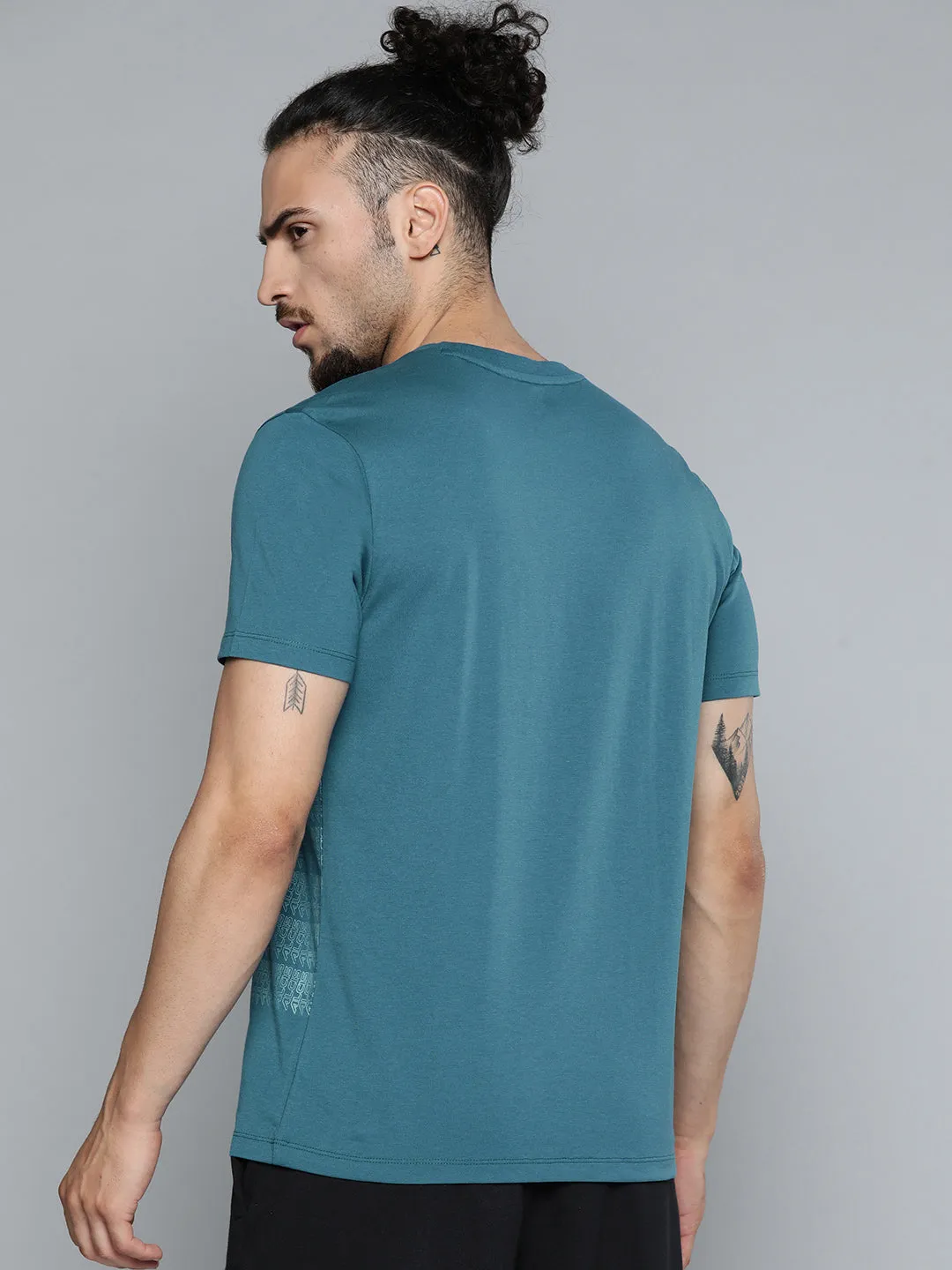 Alcis Men Teal Blue Typography Printed Slim Fit Gym T-shirt Lightweight Layering Soft Motion