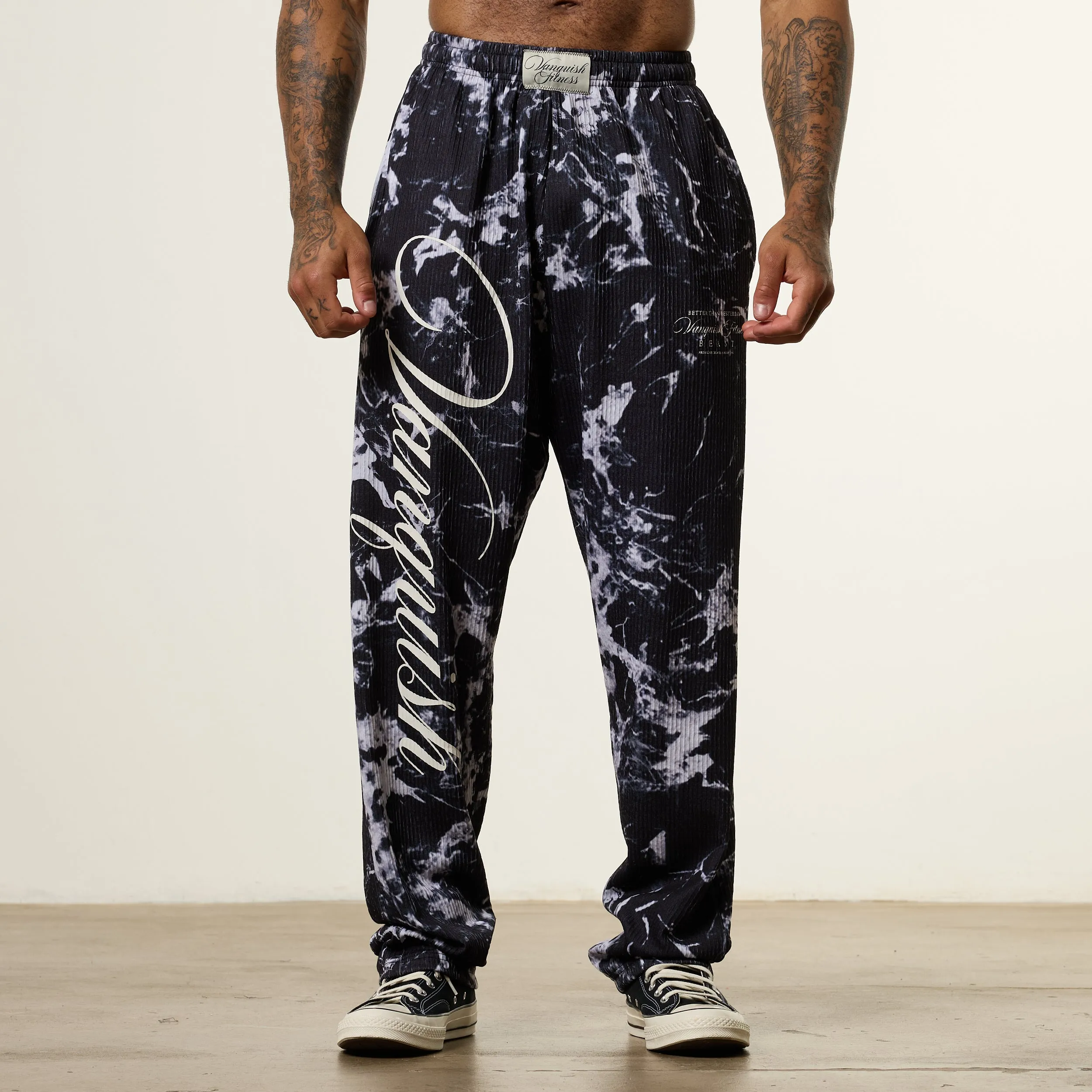 windproof Vanquish x JBeast Black Marble Bodybuilding Baggy Pants