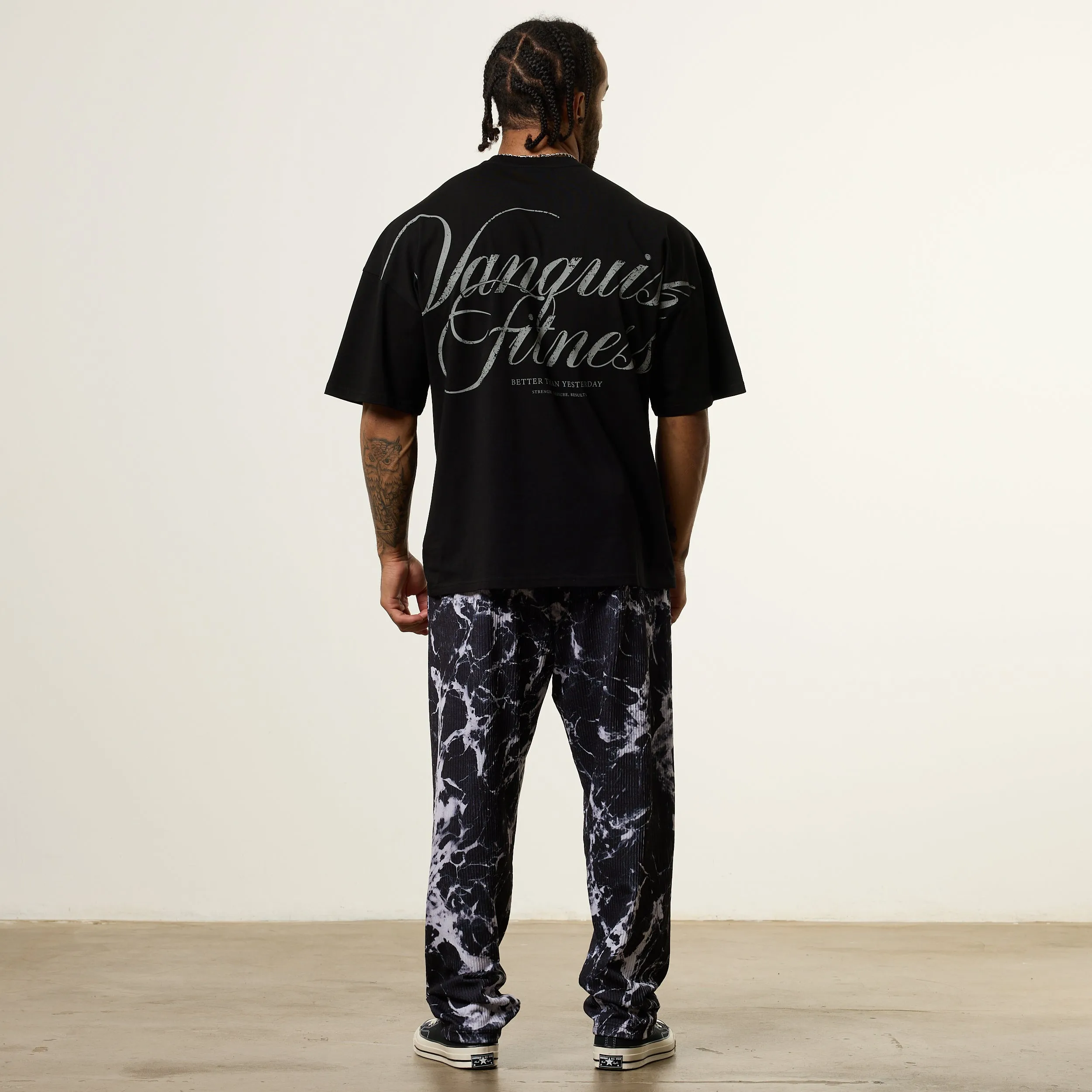 Vanquish x JBeast Black Marble Bodybuilding Baggy Pants Roomy Fit