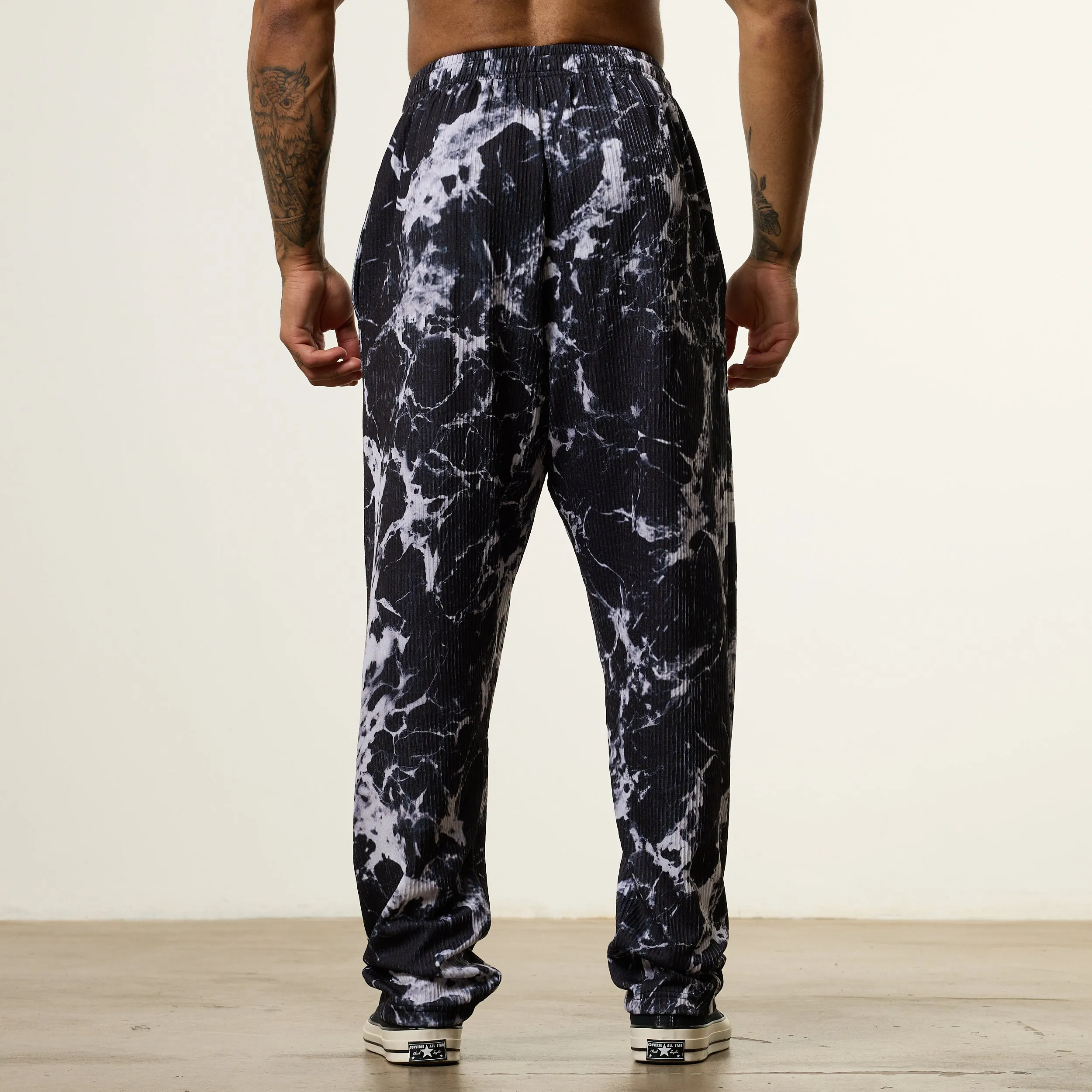 Recyclable Fabric Blend FlameRetardantTreatment Vanquish x JBeast Black Marble Bodybuilding Baggy Pants