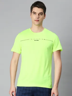 Alcis Men Fluorescent Green Typography Printed Anti Static Slim Fit Sports T-shirt New Yorker CompactPackaging
