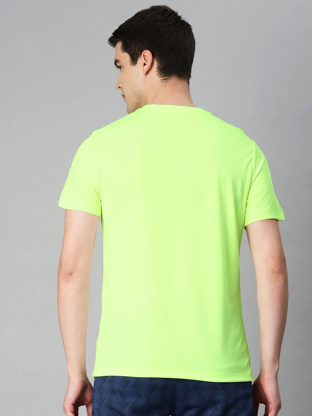Alcis Men Fluorescent Green Typography Printed Anti Static Slim Fit Sports T-shirt LowProfile
