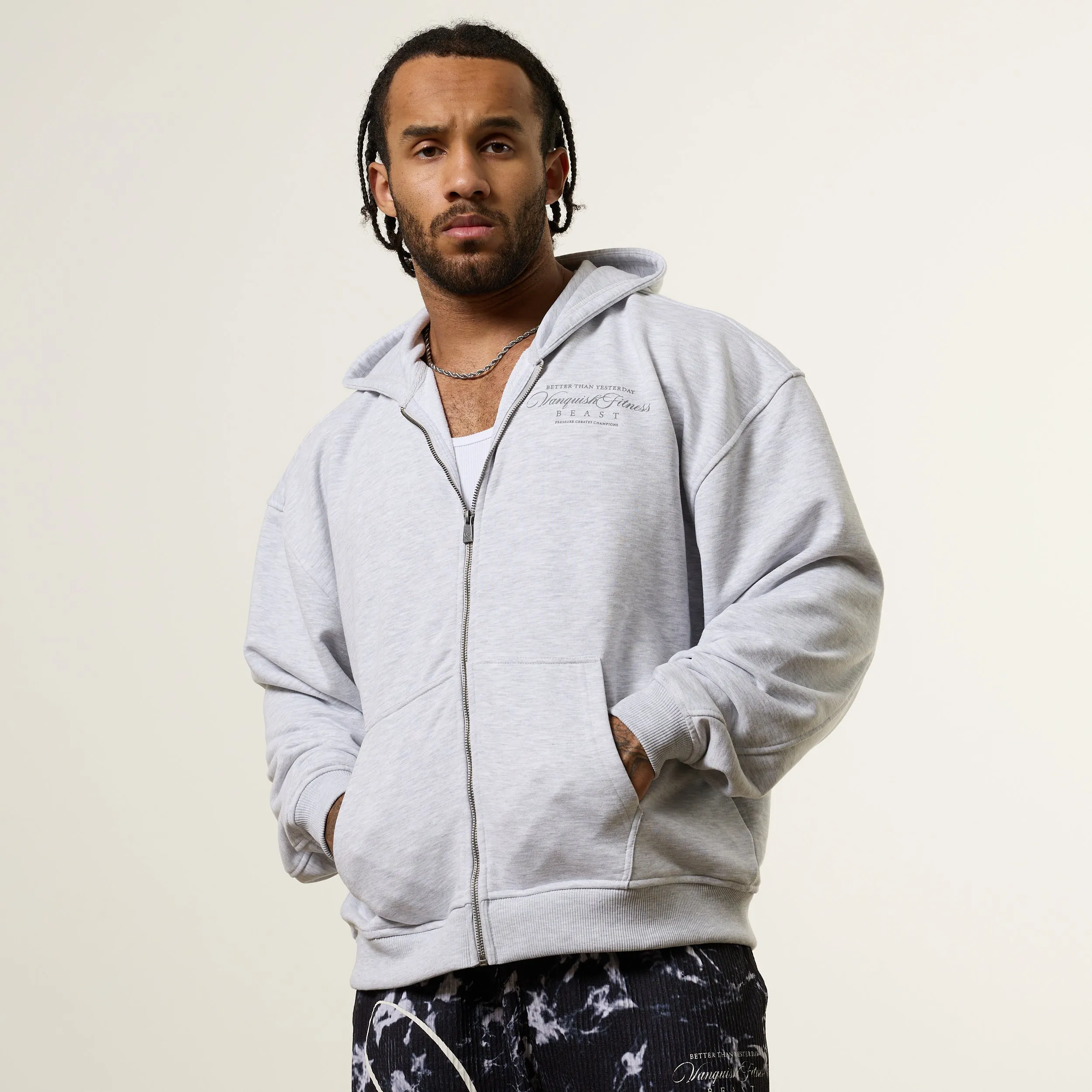 Vanquish x JBeast Grey Oversized Full Zip Hoodie Mouse like Heavyweight Cotton