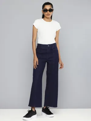 Women's Redloop Navy Blue Mile High Wide Leg Fit High Rise Jeans Artist Vibe Weekend Warrior Gym Ready Minimal Look