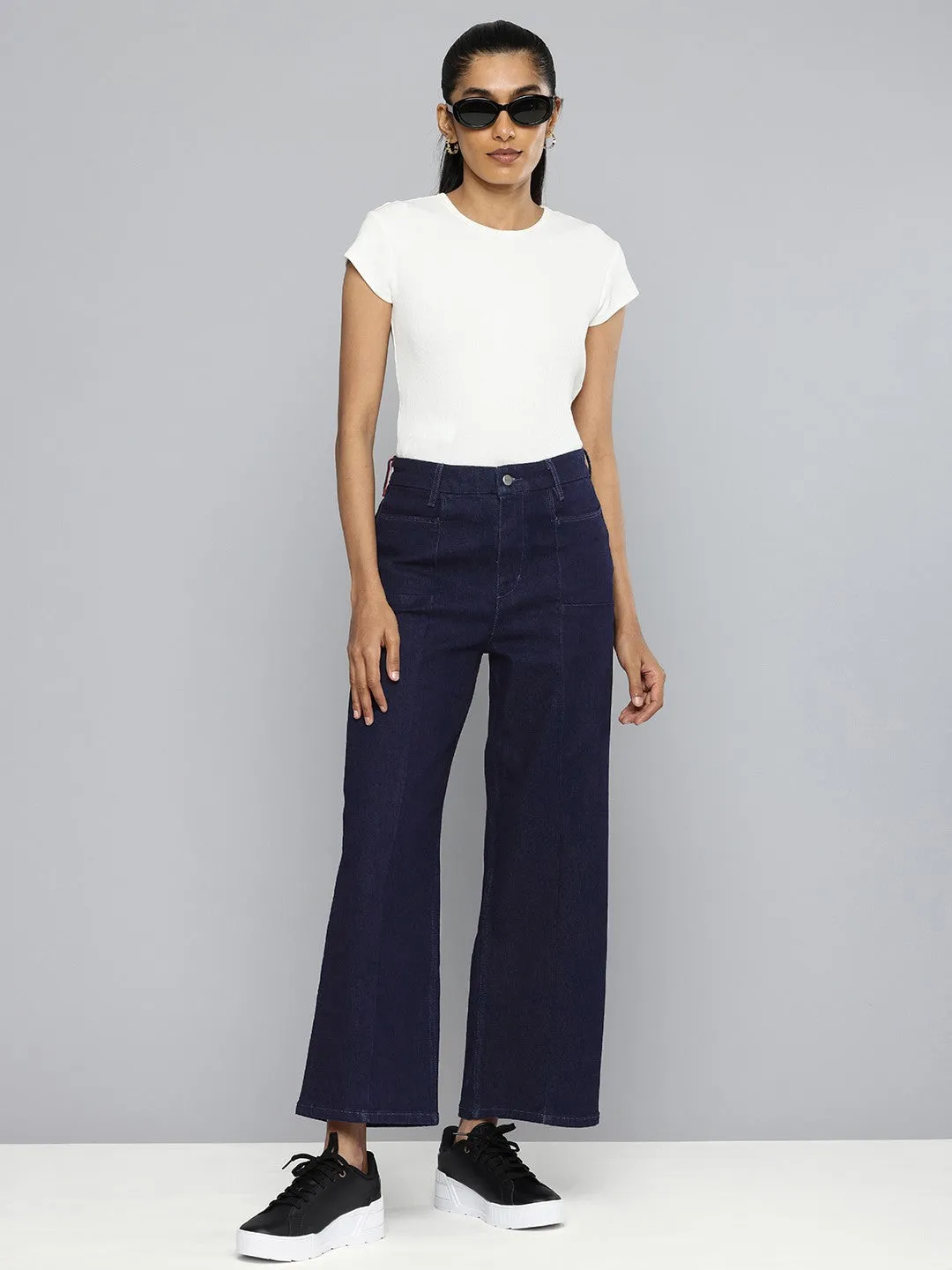 Women's Redloop Navy Blue Mile High Wide Leg Fit High Rise Jeans Affordable Autumn Days Breathable Smart Look