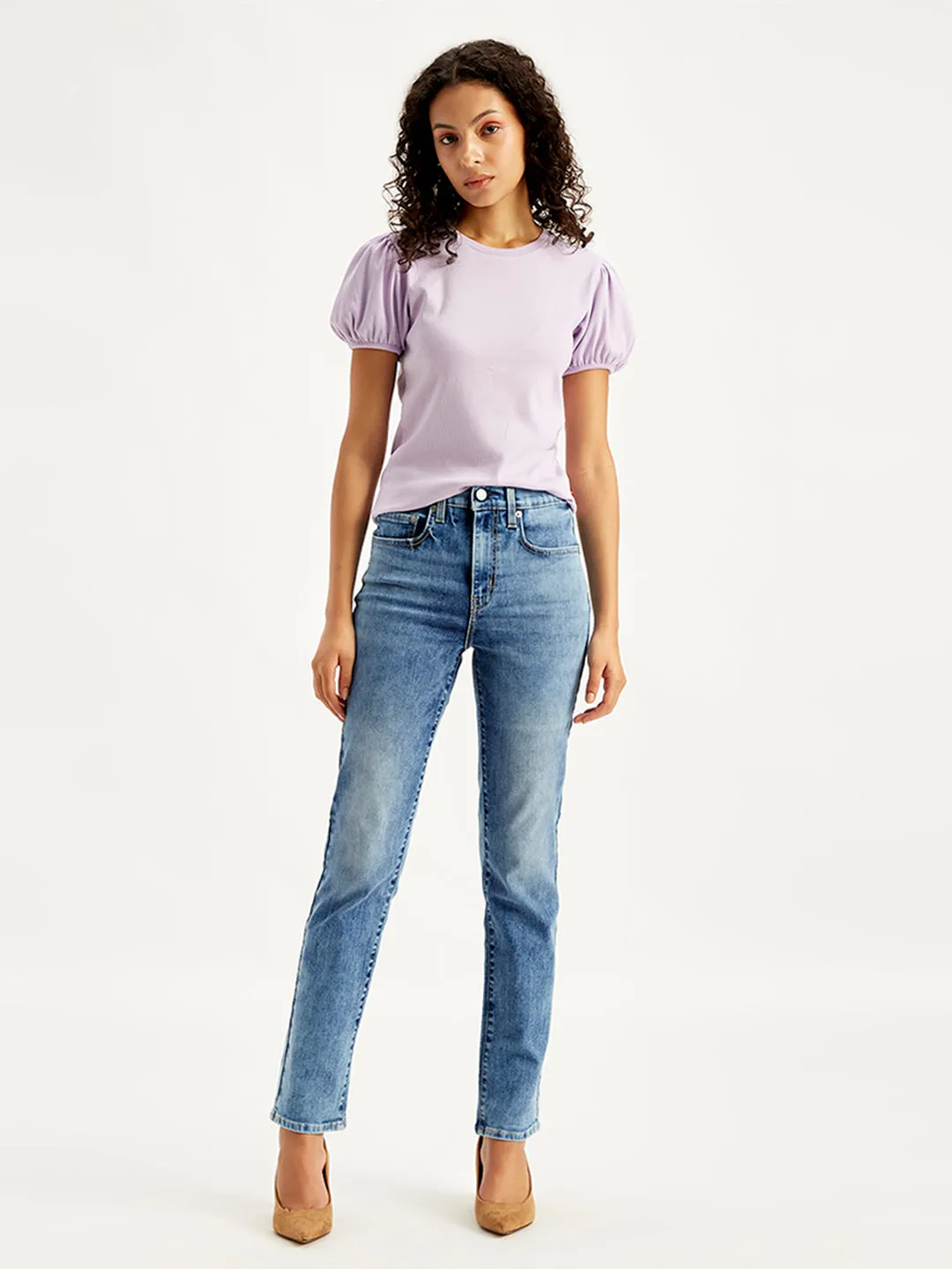 Wardrobe Choice Women's 724 Blue Straight Fit High Rise Jeans