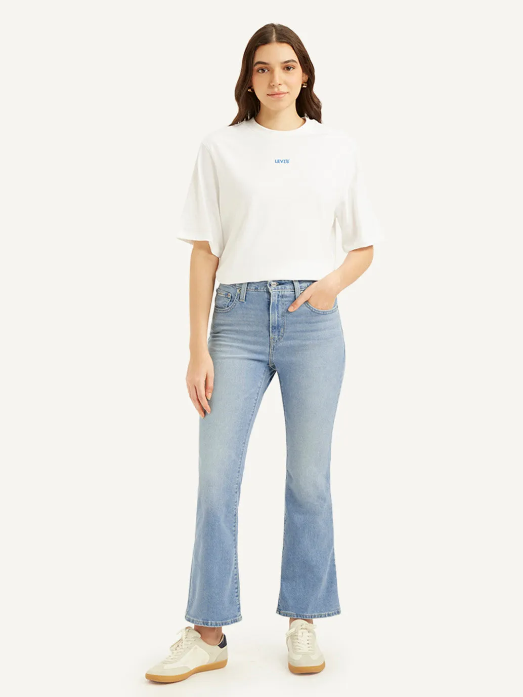 Women's 725 Blue Flared Fit High Rise Jeans Minimalist Night Out Smooth