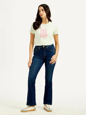 Cropped length Women's 725 Navy Blue Flared Fit High Rise Jeans