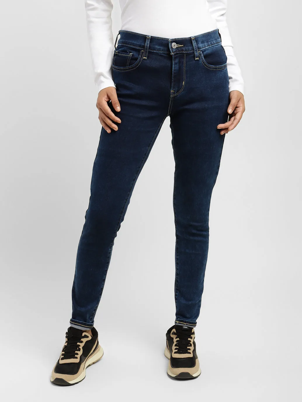 Minimalist Style Festival Outfit Loose Travel Style Women's 710 Blue Skinny Fit Mid Rise Jeans