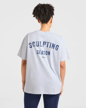 Transitional Style High Density Weave Sculpting Season Oversized T Shirt - Heather Grey/Navy