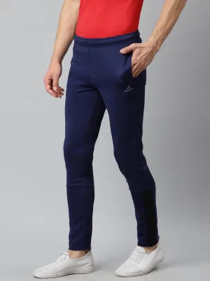 Alcis Men Navy Blue Solid Slim Fit Mid-Rise Track Pants DoubleLayeredHem AdjustableDrawstring