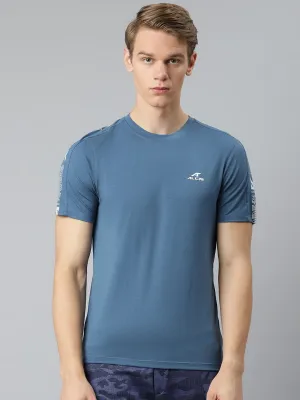 Alcis Men Blue Brand Logo Printed Slim Fit T-shirt DoubleStitchedEdges RecycledBlend