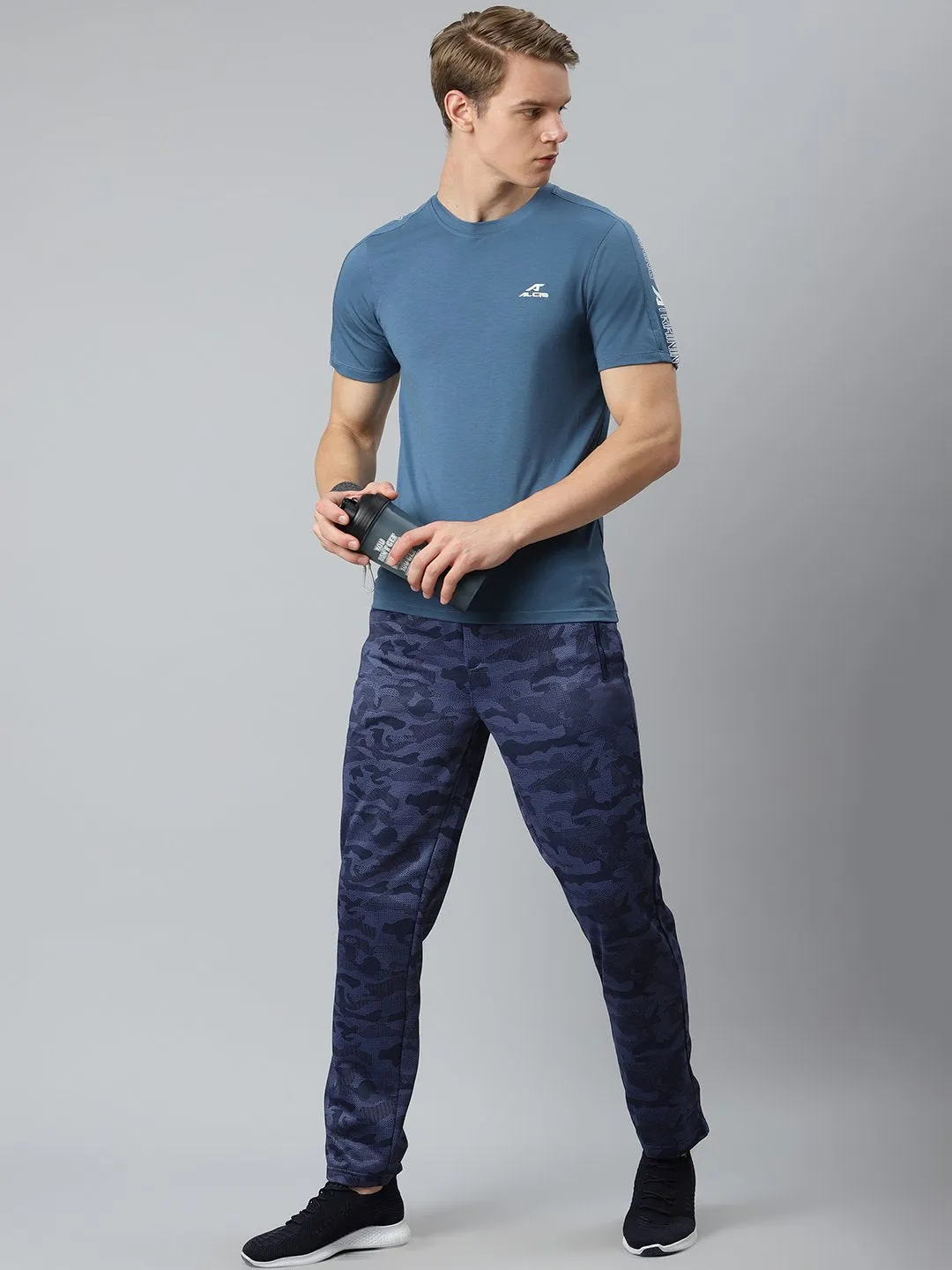 Alcis Men Blue Brand Logo Printed Slim Fit T-shirt MultiPocket UVProtectionFabric