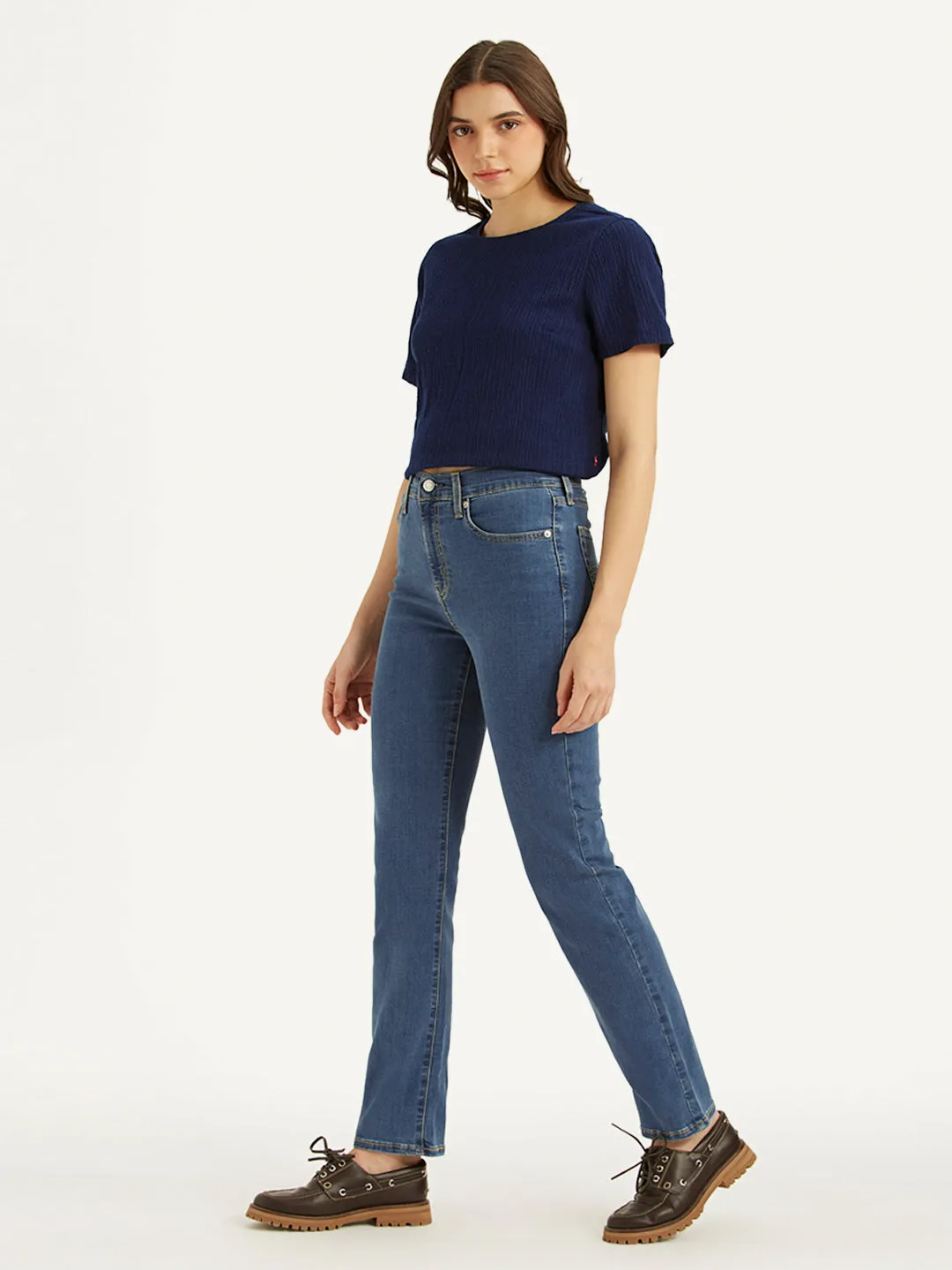 fresh feel Minimalist Pocket Design Women's 724 Blue Straight Fit High Rise Jeans