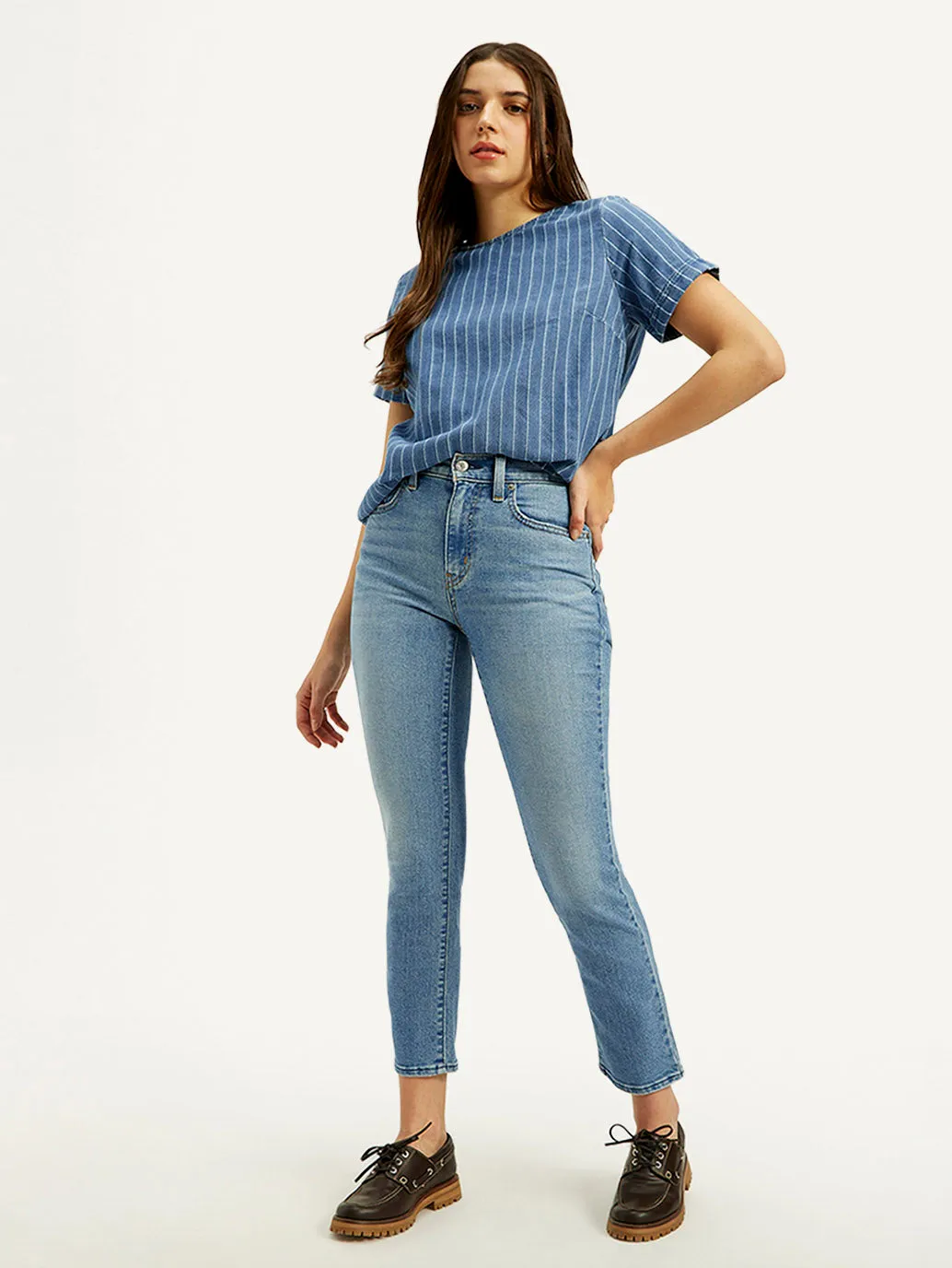 Weekend Warrior Earthy Women's 724 Light Blue Straight Fit High Rise Jeans